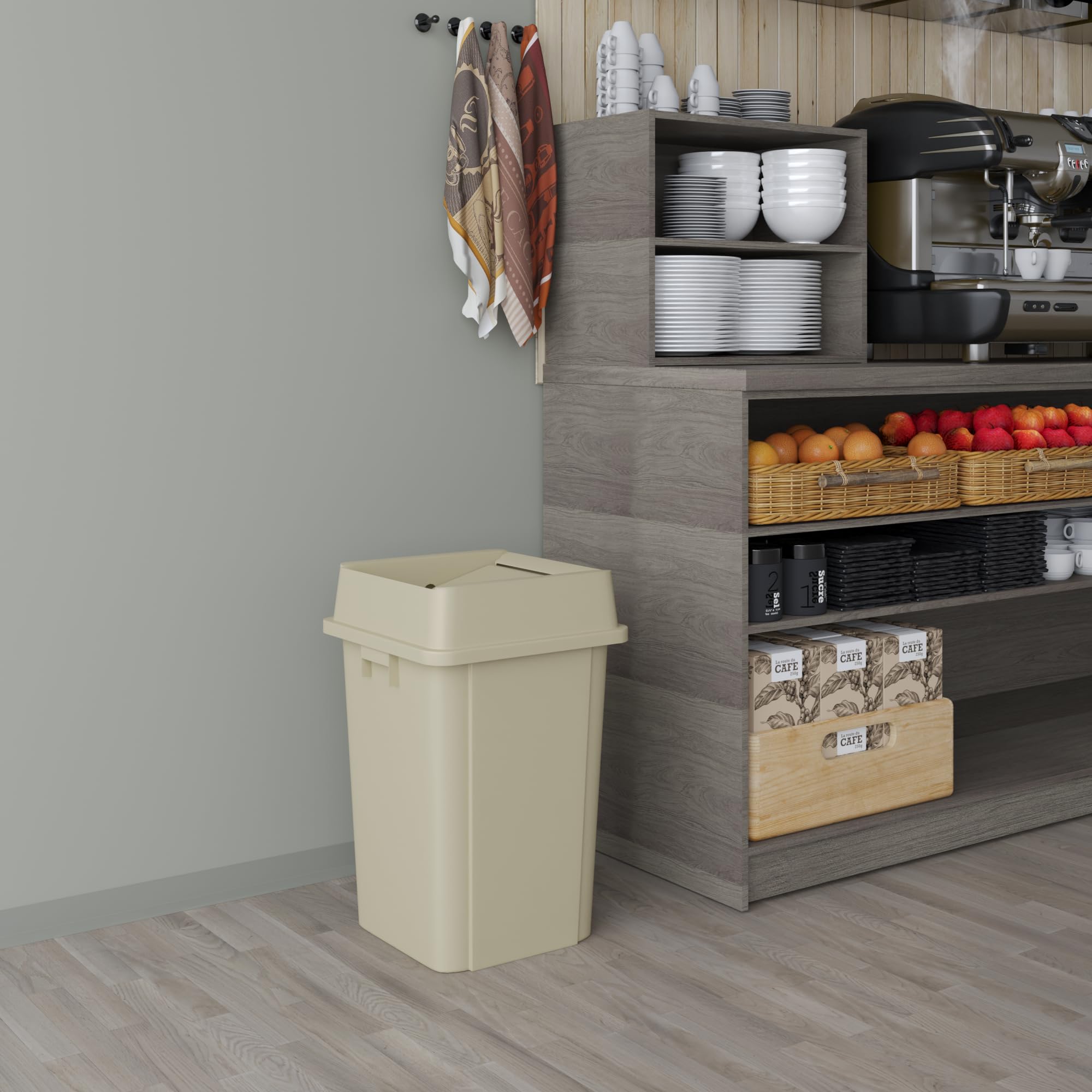 19 Gallon Beige Square Commercial Trash