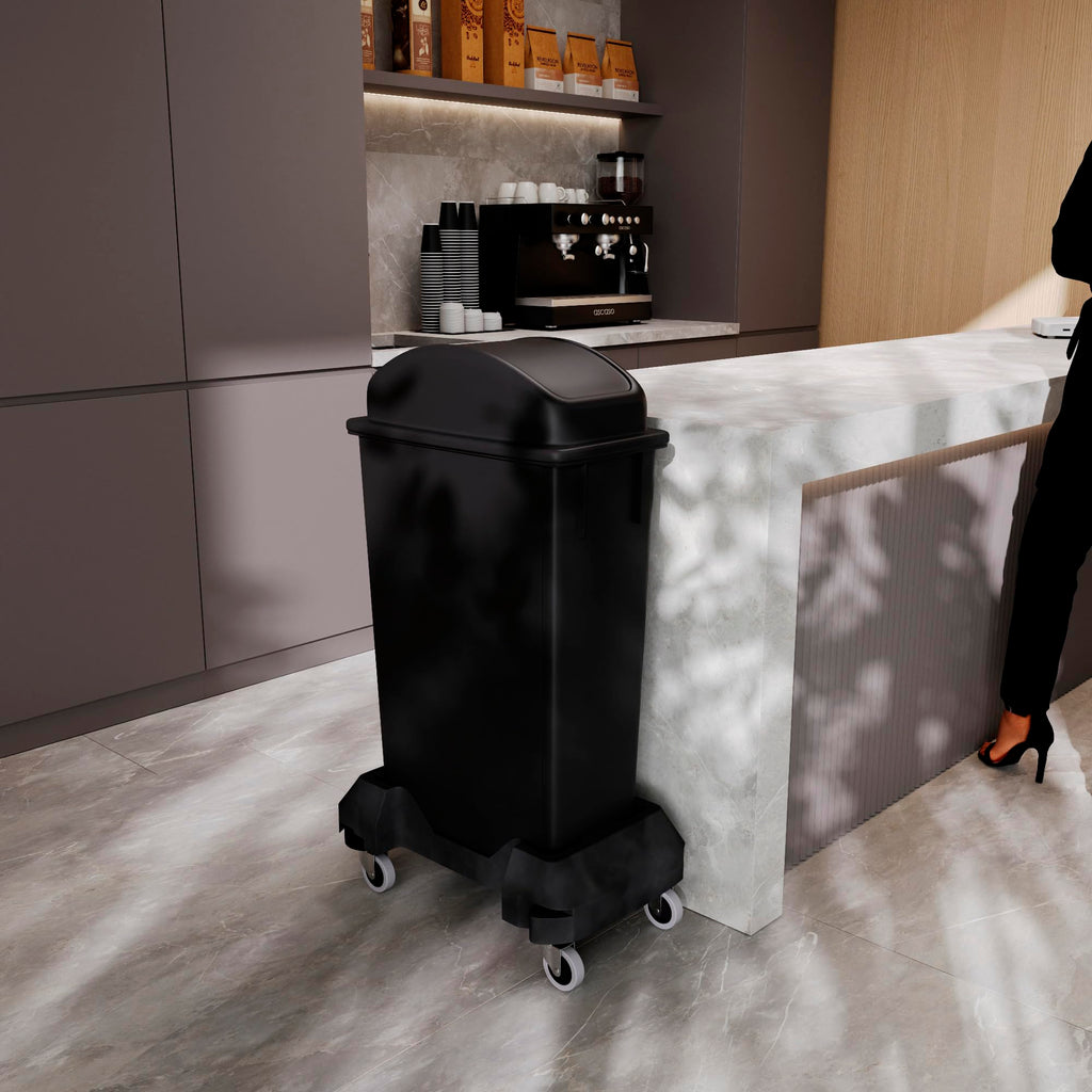 23-Gallon Black Slim Trash Can with Swing Dome Lid and Dolly