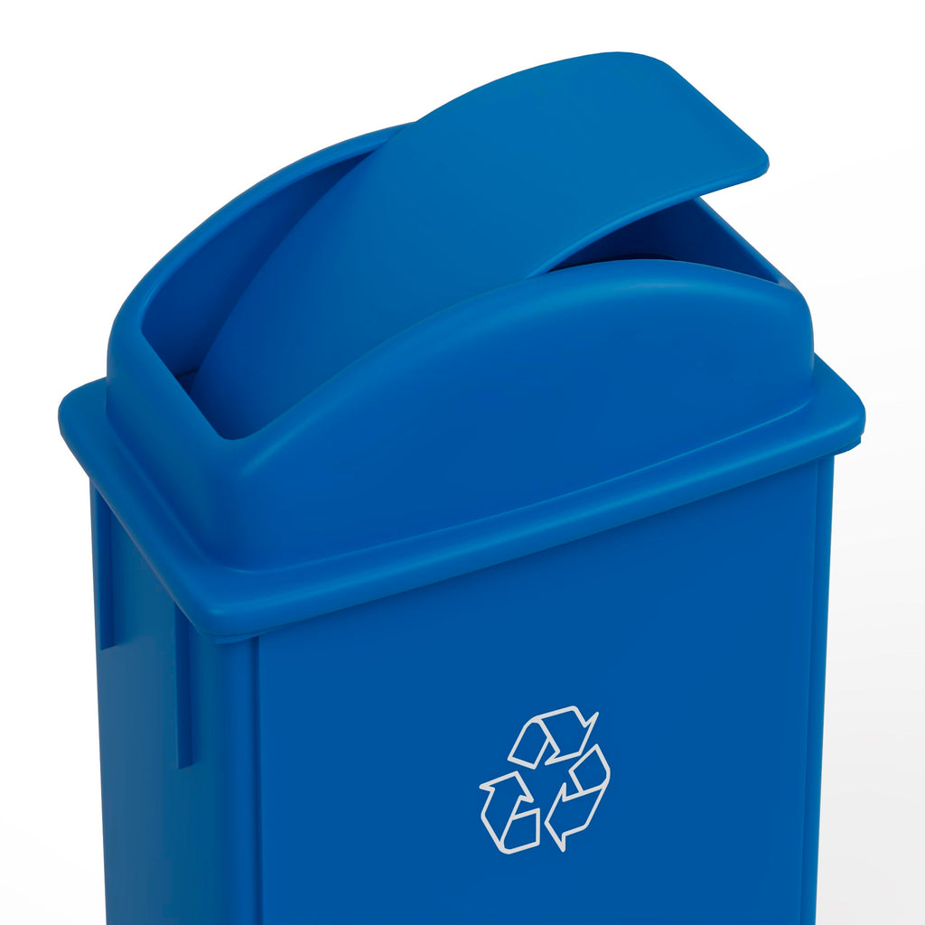 23-Gallon Blue Recycle Slim Trash Can with Swing Dome Lid and Dolly