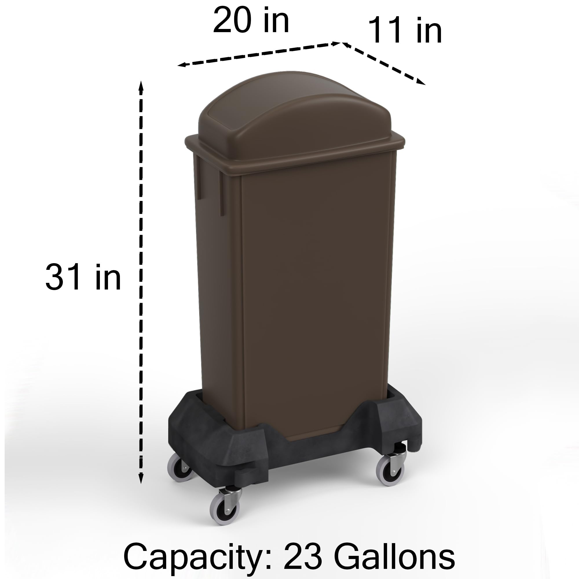 23-Gallon Brown Slim Trash Can with Swing Dome Lid and Dolly