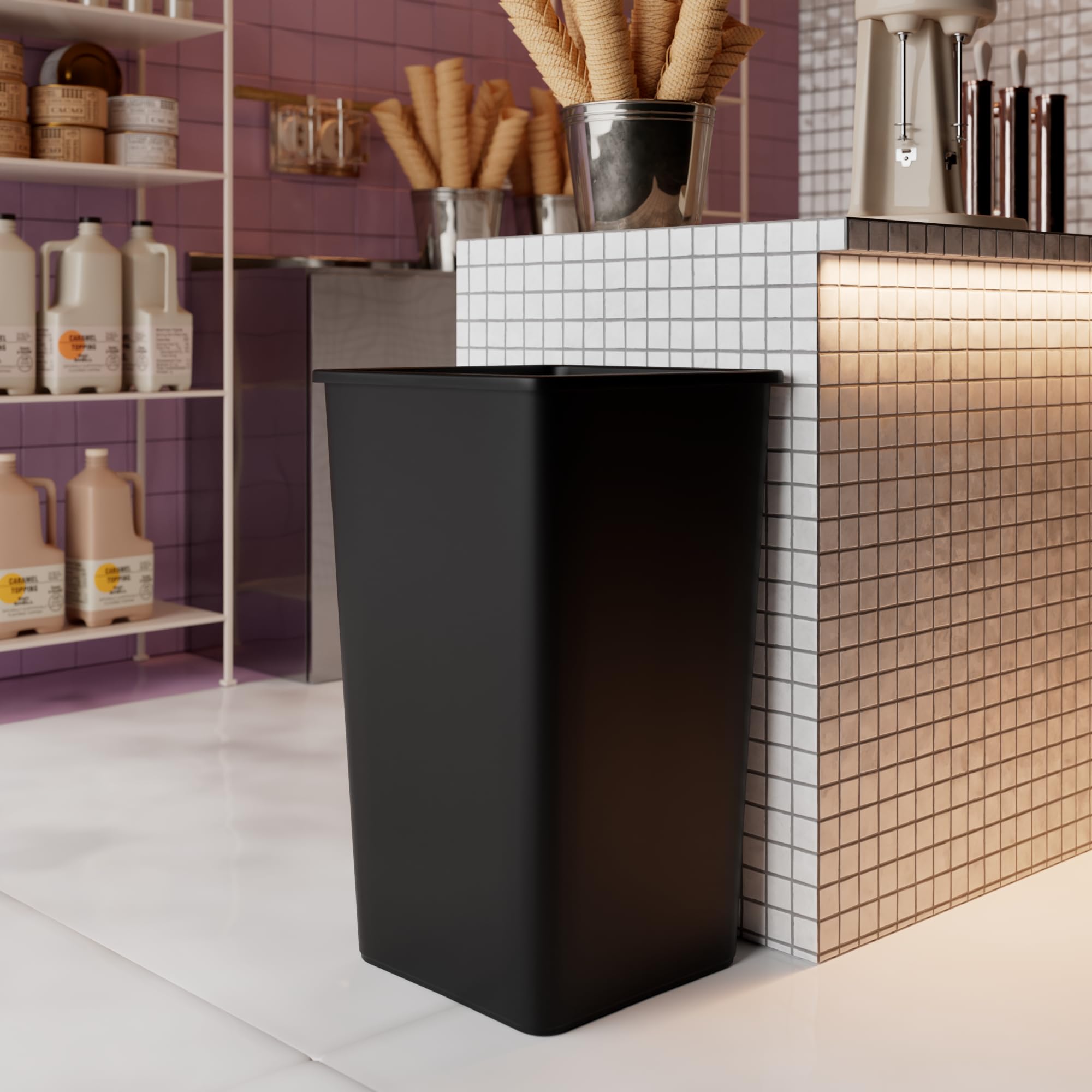 50 Gallon Black Square Commercial Trash/Garbage Can