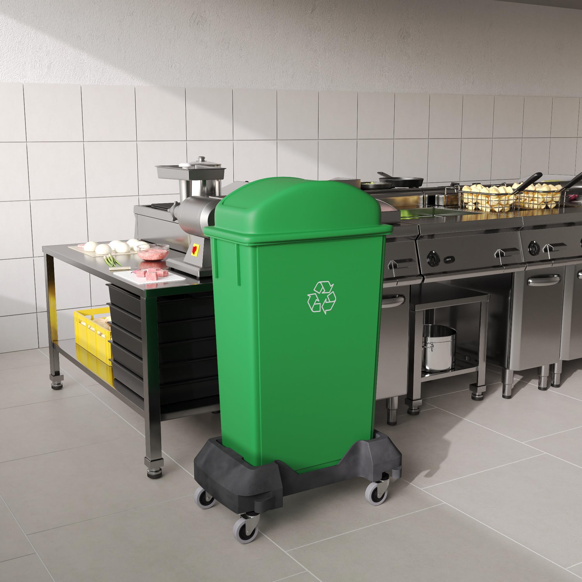 Regal Altair 23-Gallon Green Recycle Slim Trash Can with Swing Dome Lid and Dolly