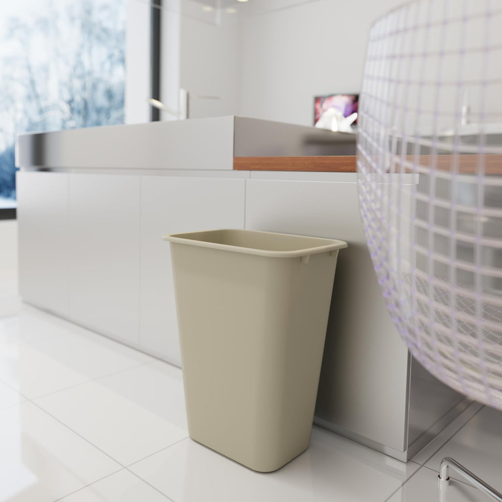 10 Gallon / 41 Qt Beige Commercial Rectangle  Trash Can