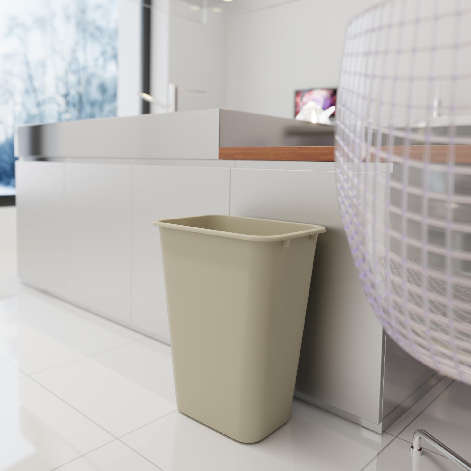 10 Gallon / 41 Qt Beige Commercial Rectangle  Trash Can