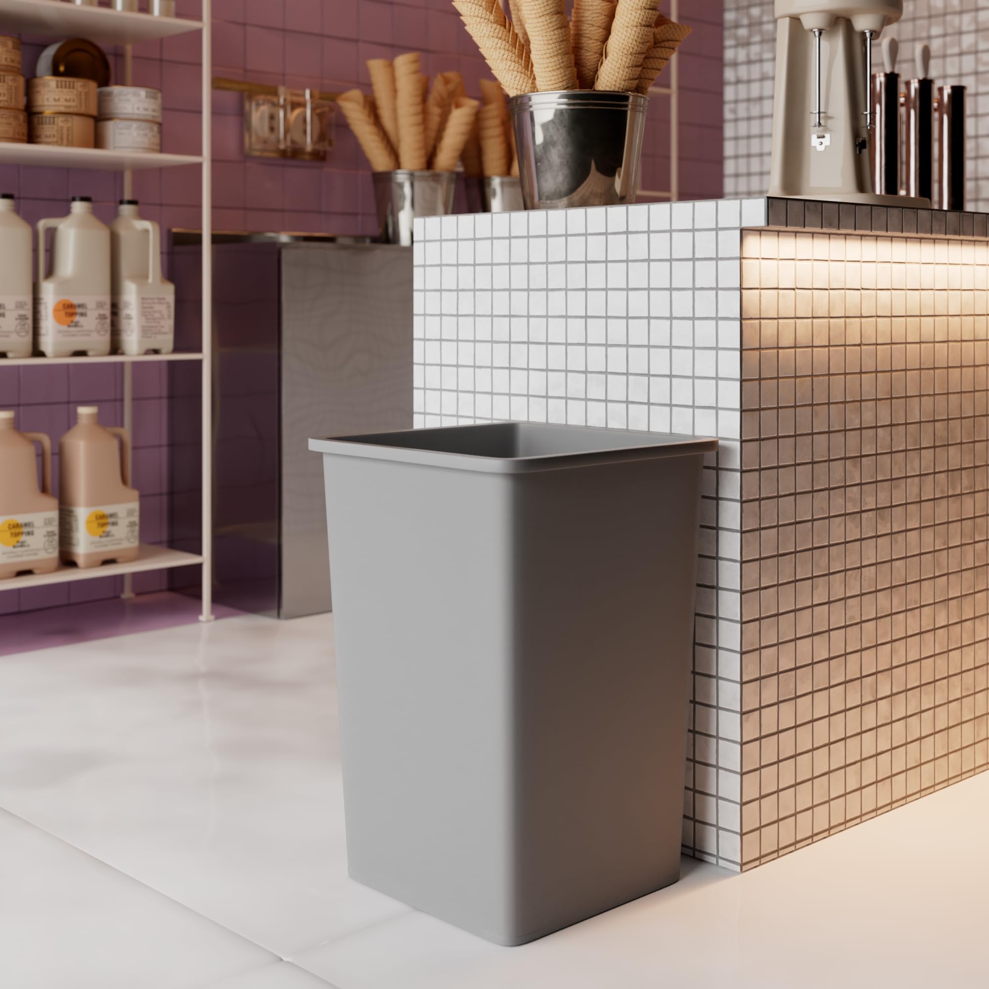 35 Gallon Gray Square Commercial Trash