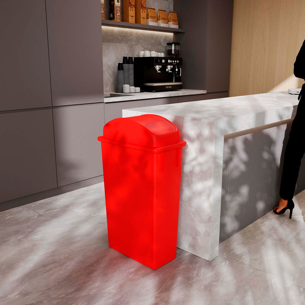 23-Gallon Red Slim Trash Can with Swing Dome Lid