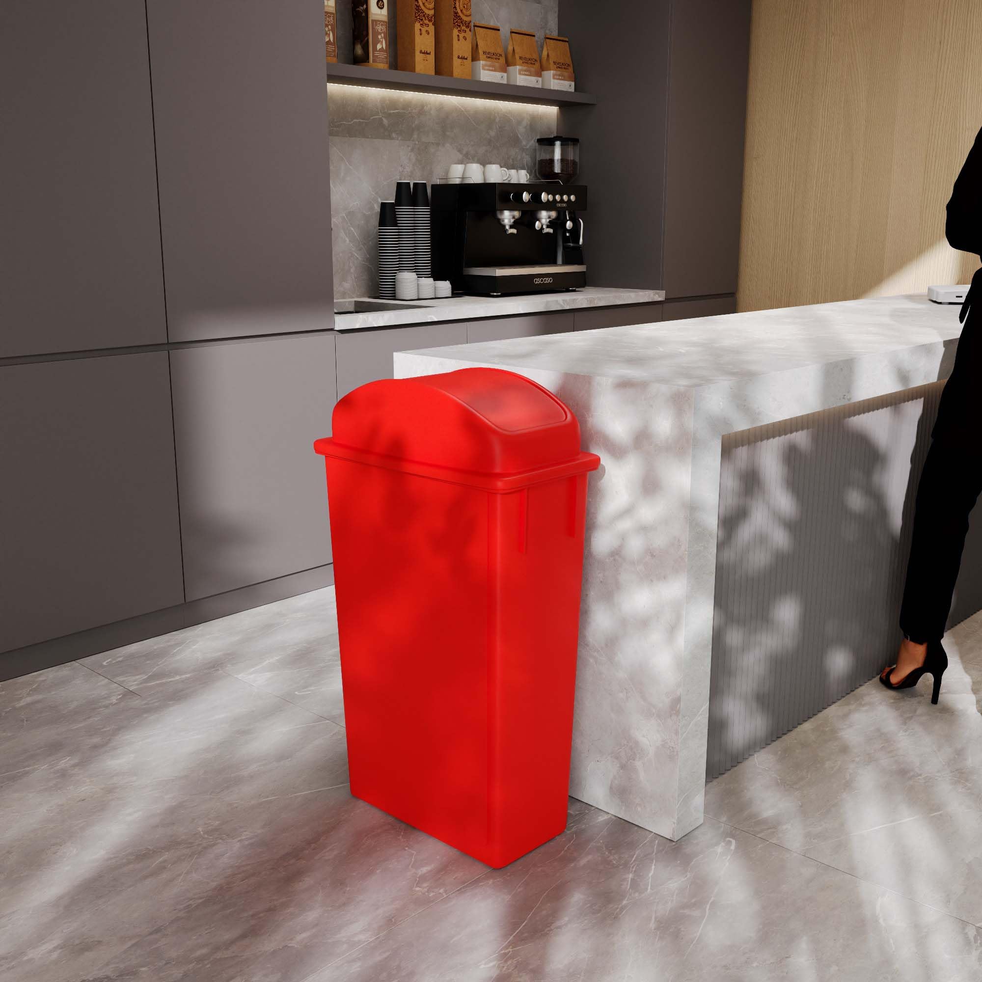 23-Gallon Red Slim Trash Can with Swing Dome Lid