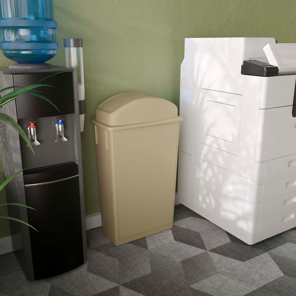 23-Gallon Beige Slim Trash Can with Swing Dome Lid