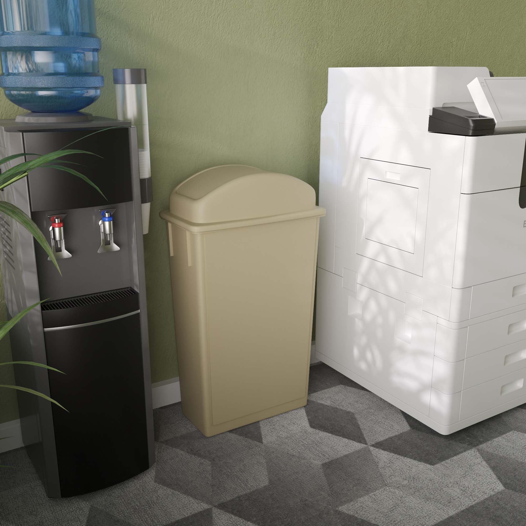 23-Gallon Beige Slim Trash Can with Swing Dome Lid