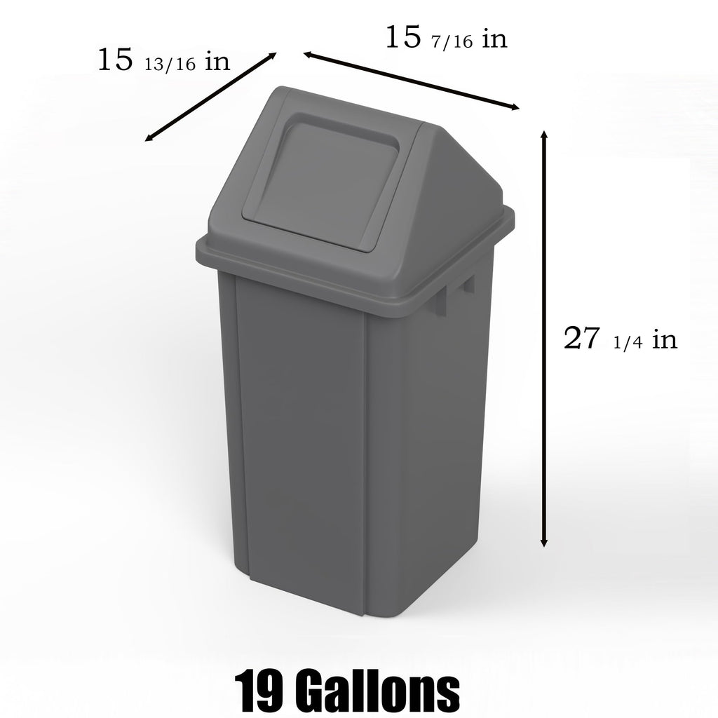 19 Gallon Gray Square Trash Can with Dome Swing Lid