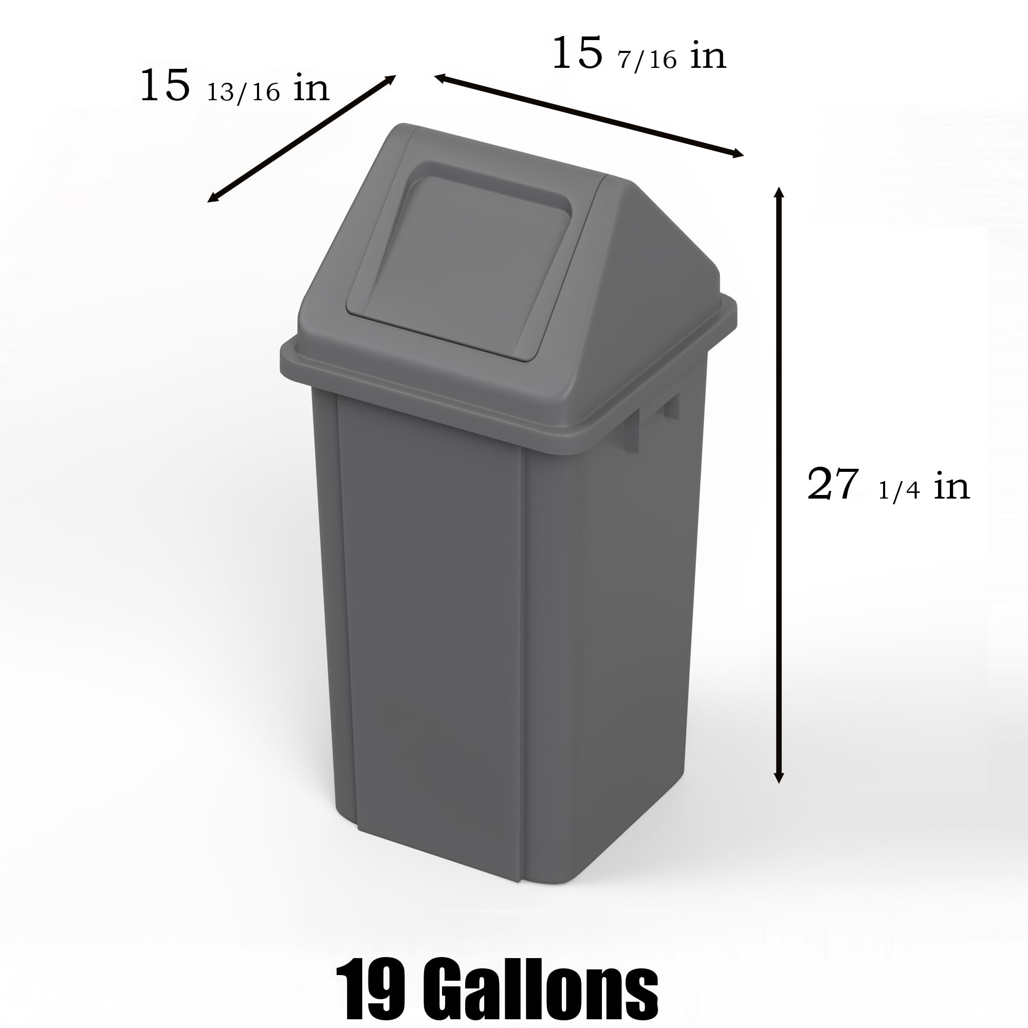 19 Gallon Gray Square Trash Can with Dome Swing Lid