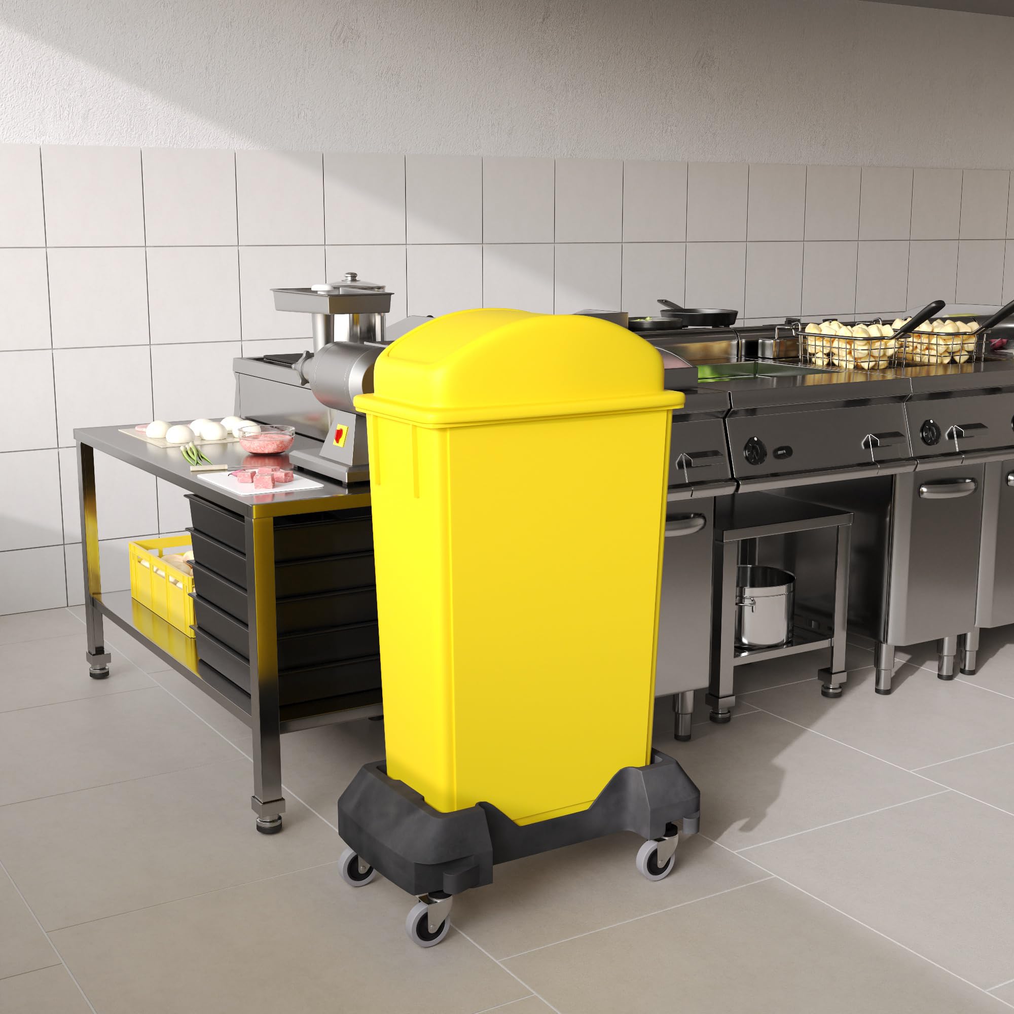 23-Gallon Yellow Slim Trash Can with Swing Dome Lid and Dolly