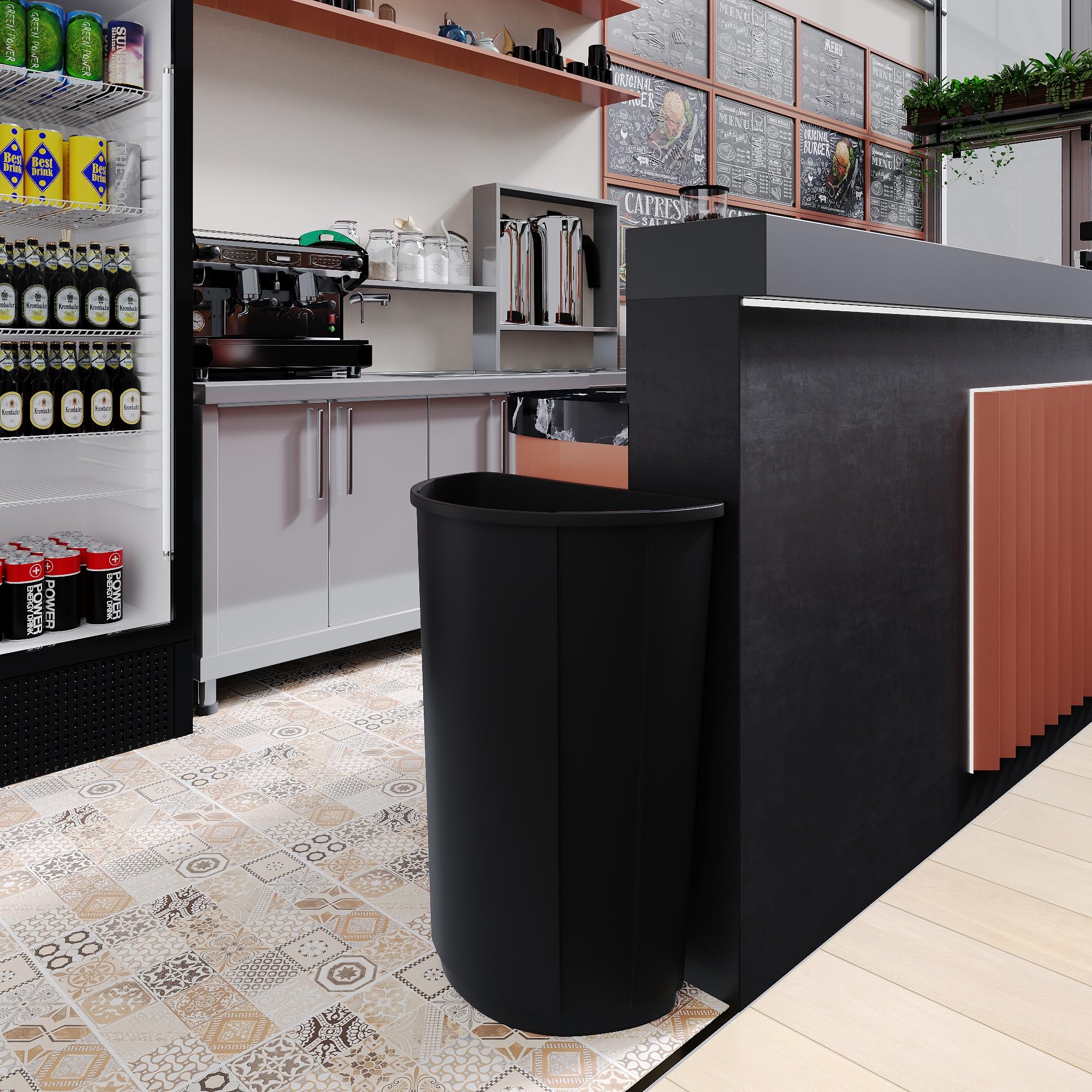 21-Gallon Black Half-Round Commercial Trash Can