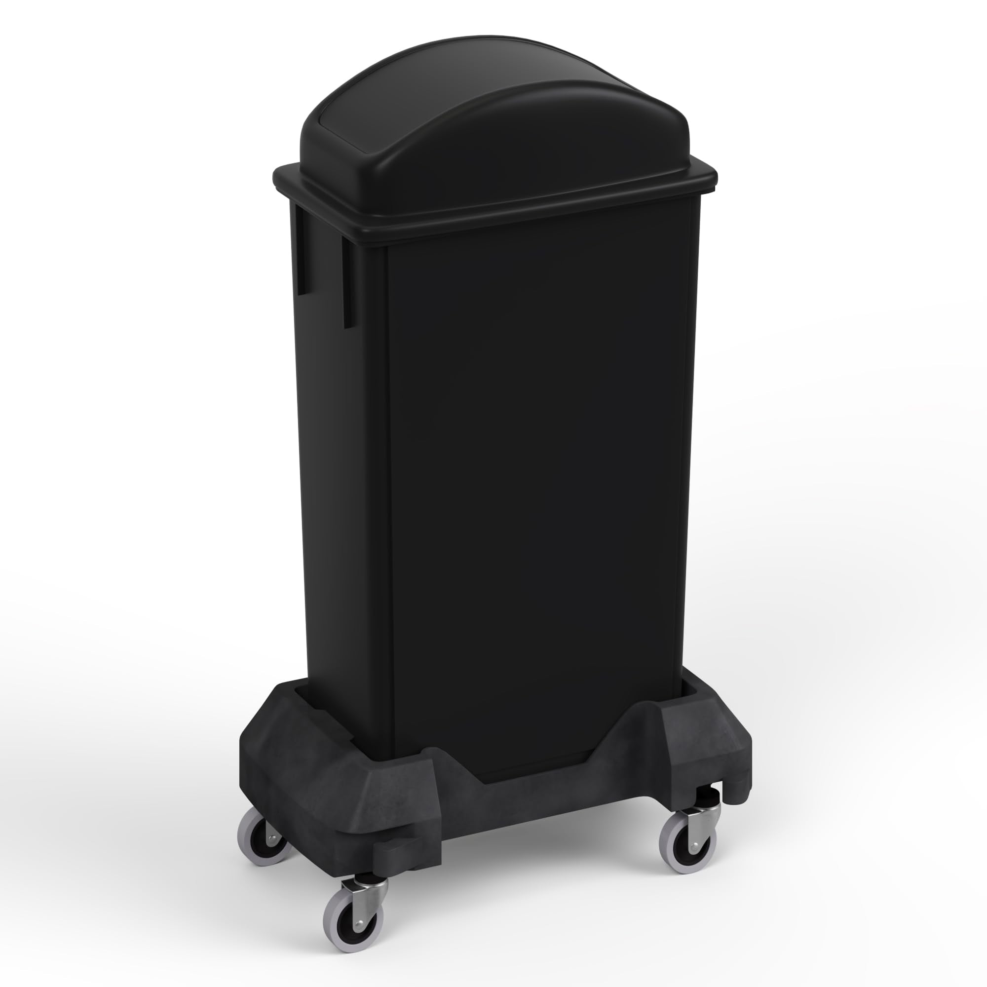 23-Gallon Black Slim Trash Can with Swing Dome Lid and Dolly