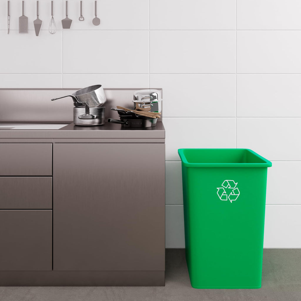 35 Gallon Green Recycle Square Commercial Trash