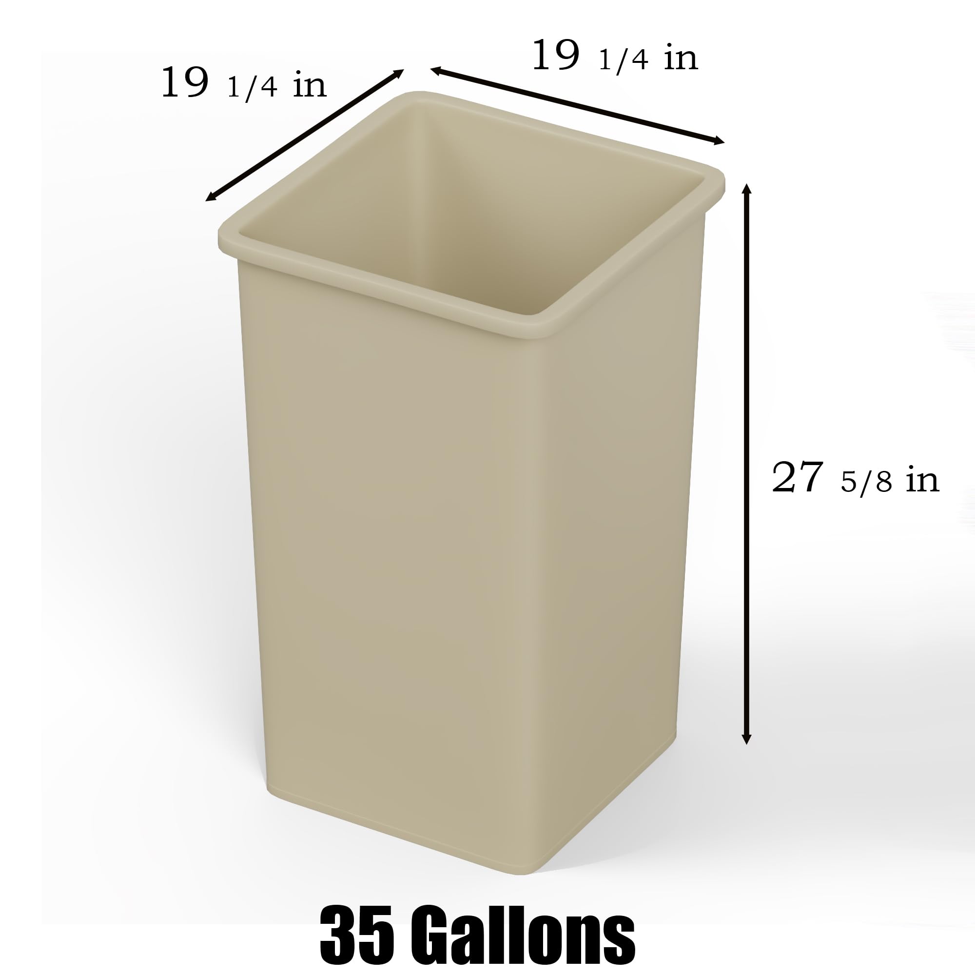 35 Gallon Beige Square Commercial Trash