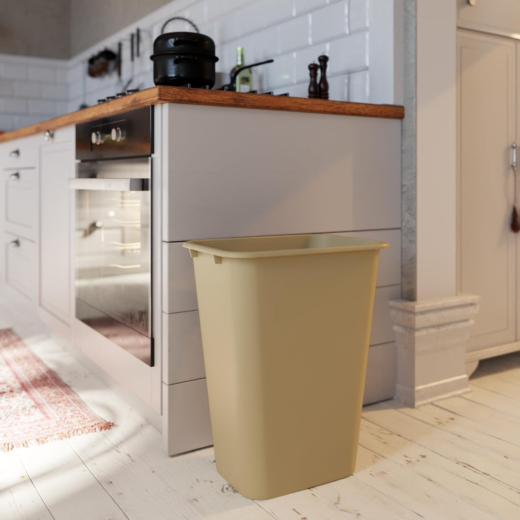 10 Gallon / 41 Qt Beige Commercial Rectangle  Trash Can