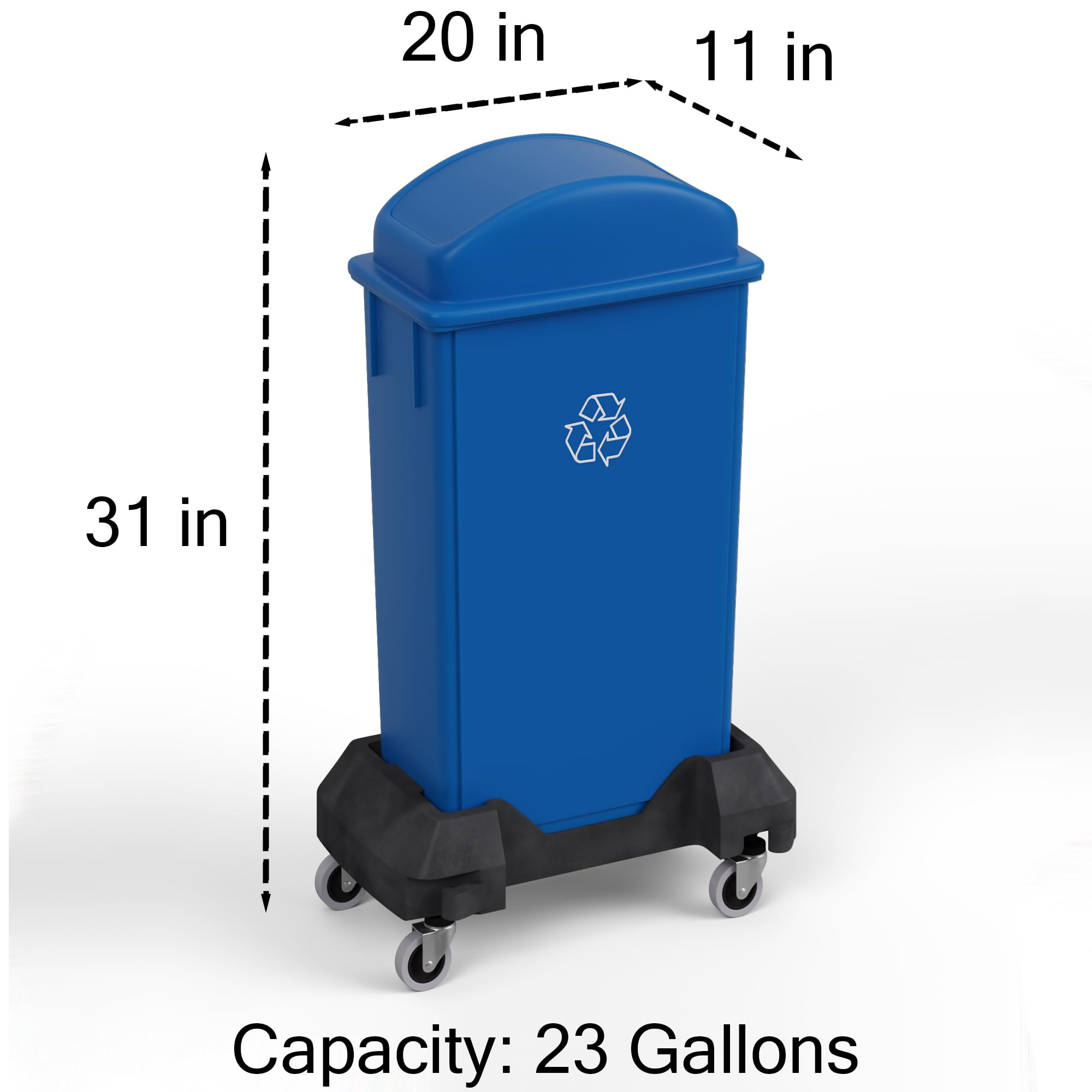 23-Gallon Blue Recycle Slim Trash Can with Swing Dome Lid and Dolly