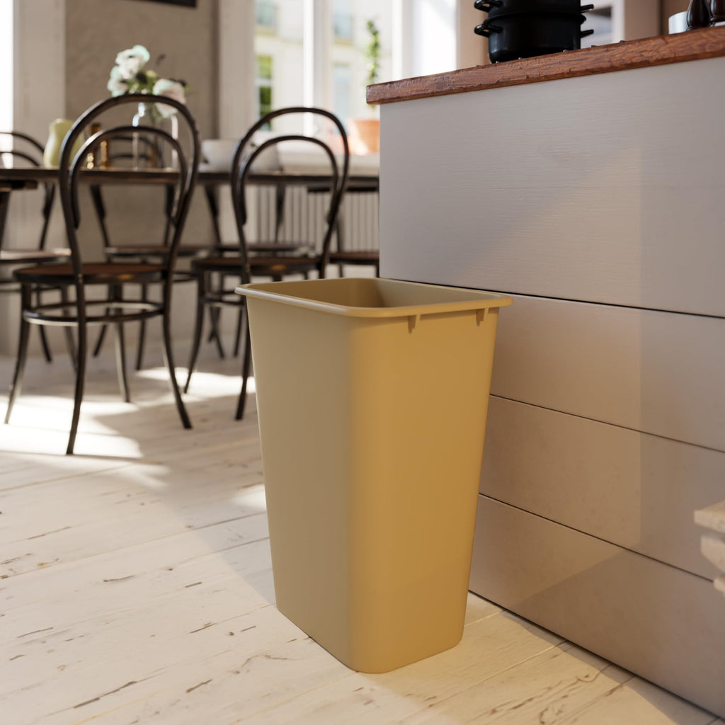 10 Gallon / 41 Qt Beige Commercial Rectangle  Trash Can