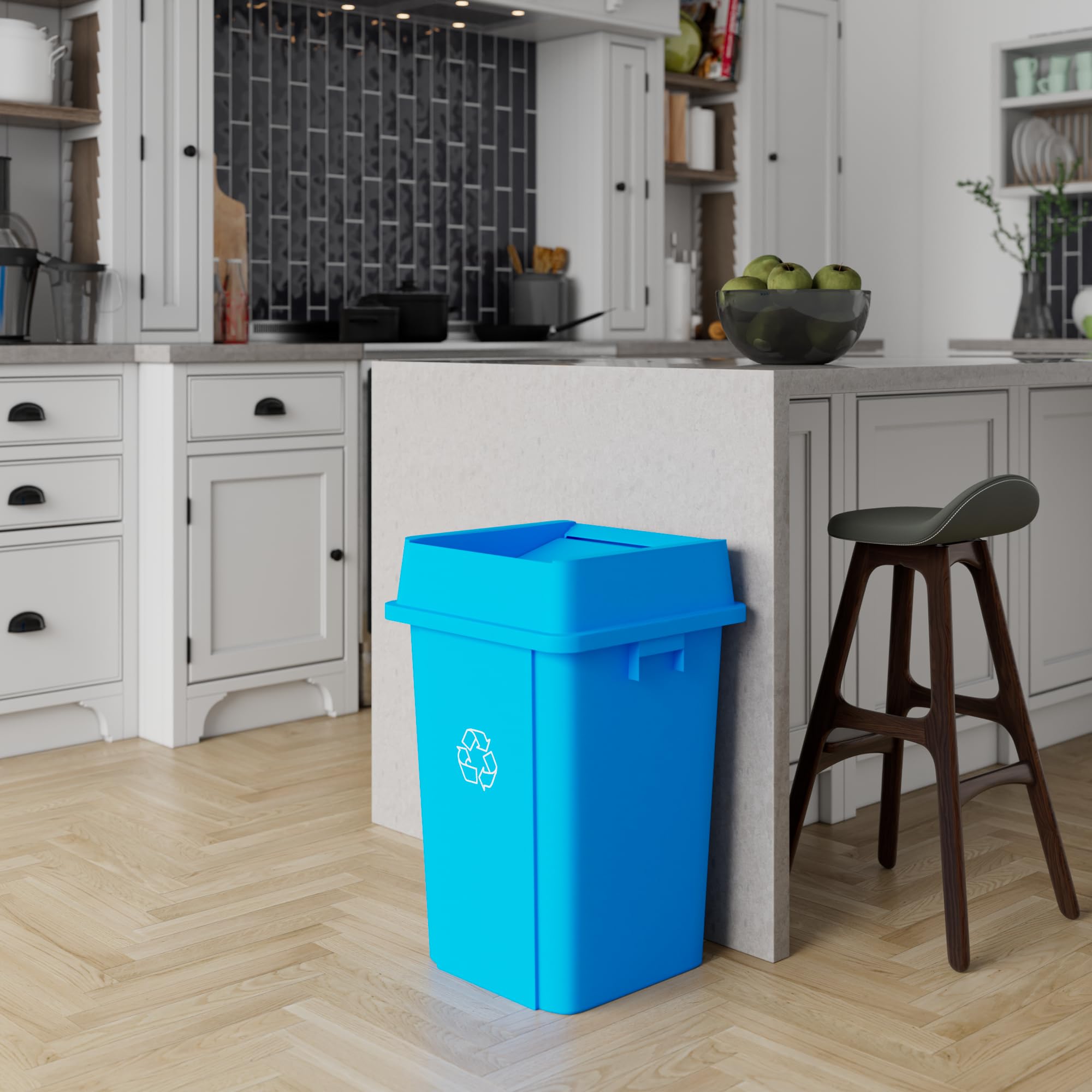 19 Gallon Blue Recycle Square Commercial Trash