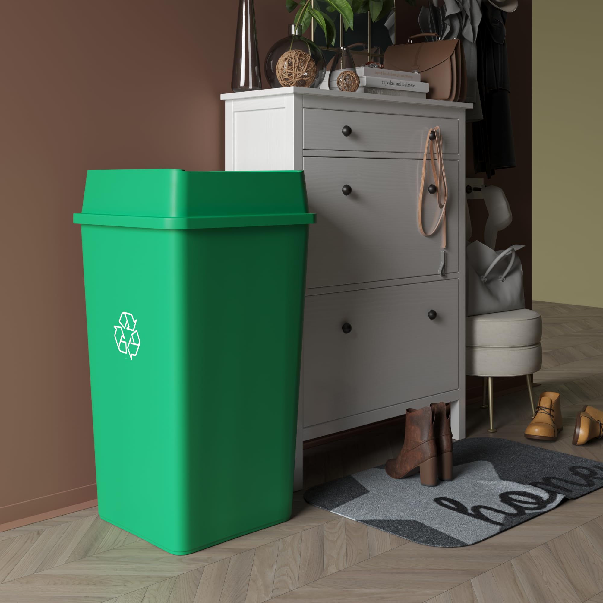 50 Gallon Green Recycle Square Commercial Trash