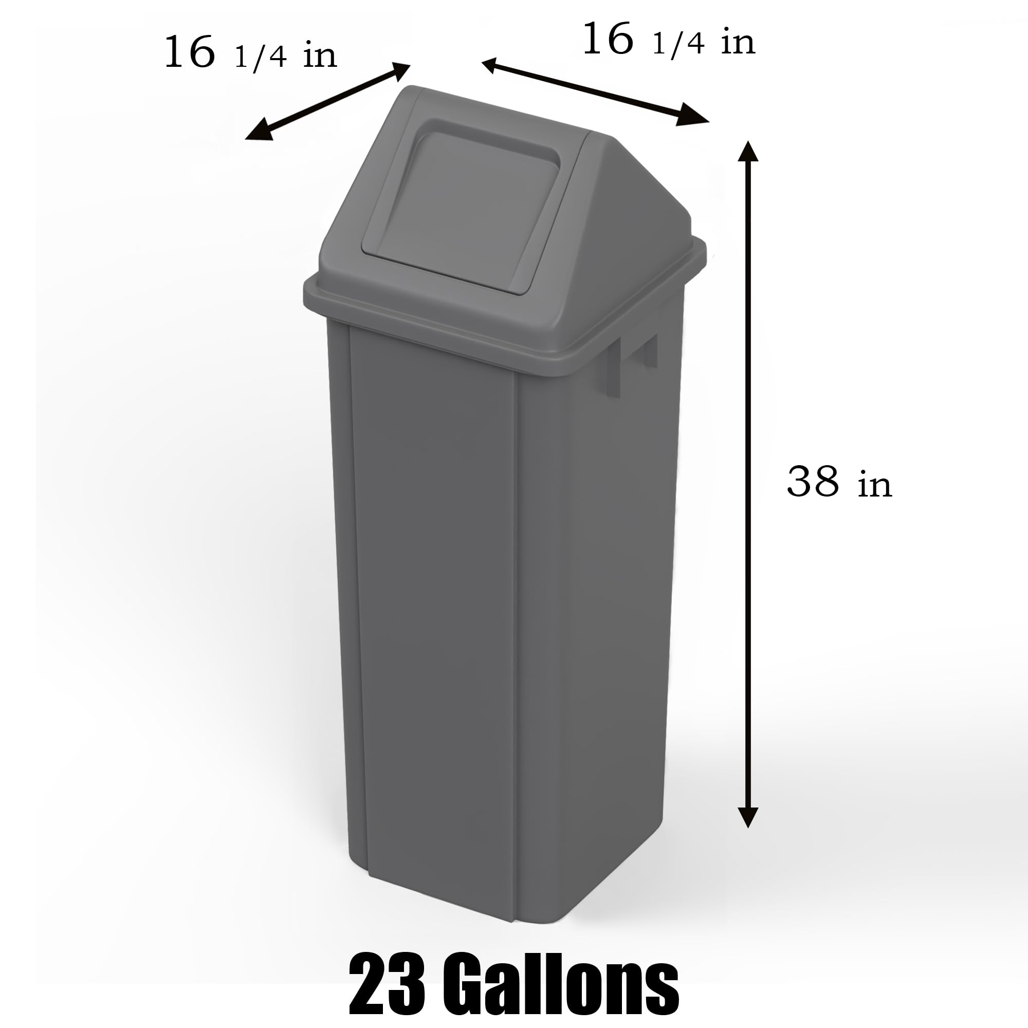 23 Gallon Gray Square Trash Can with Dome Swing Lid