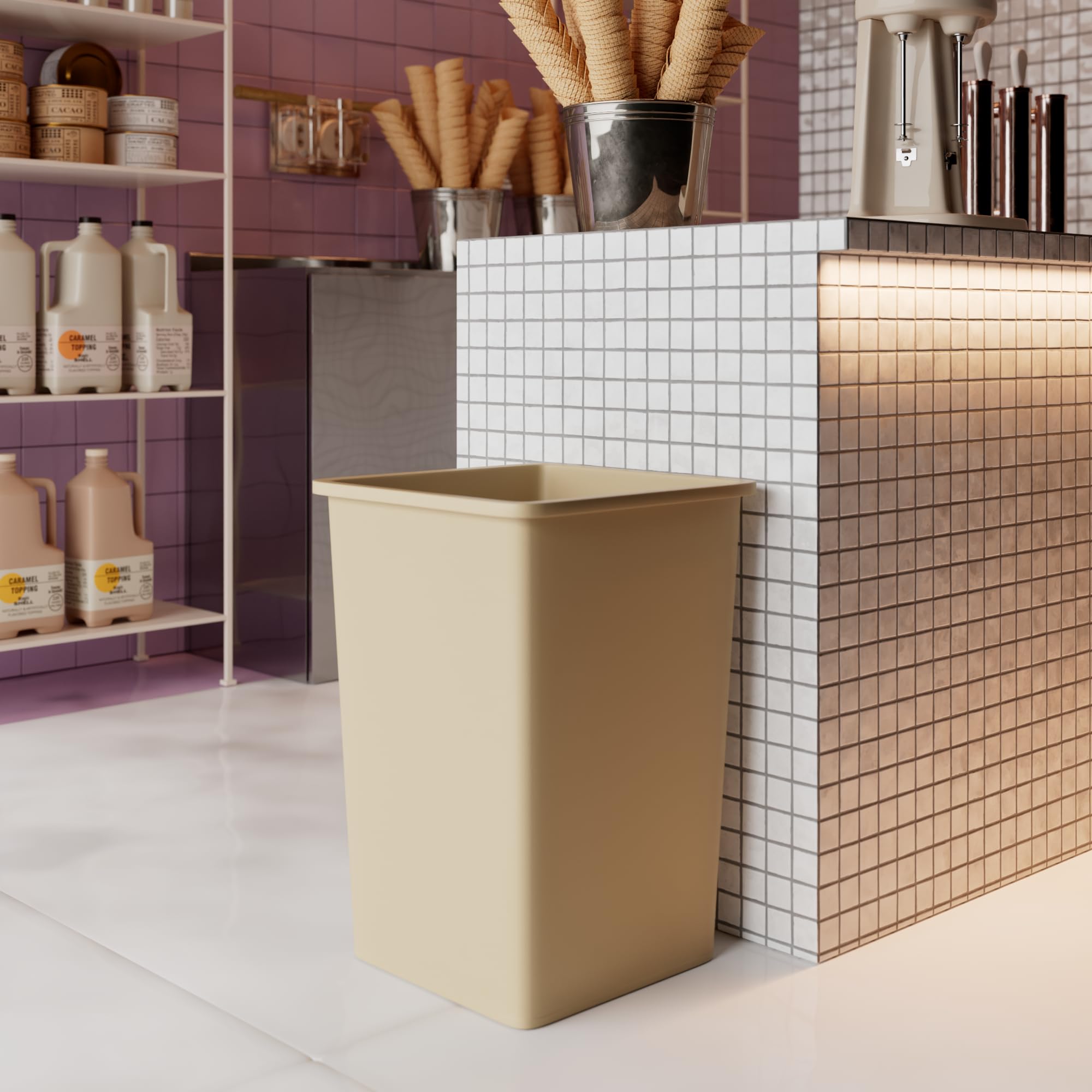 35 Gallon Beige Square Commercial Trash