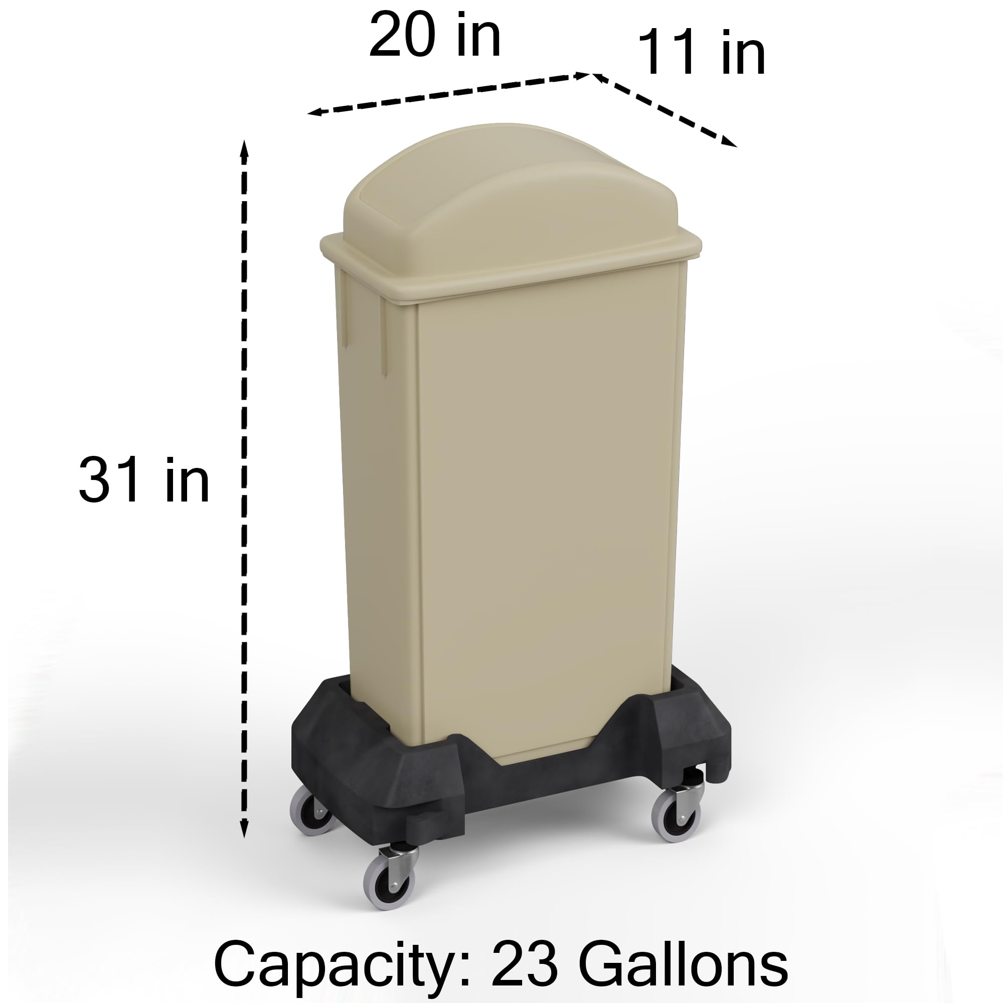 23-Gallon Beige Slim Trash Can with Swing Dome Lid and Dolly