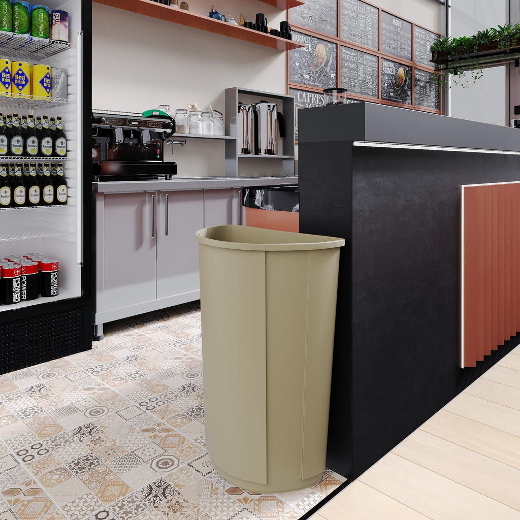 21-Gallon Beige Half-Round Commercial Trash Can
