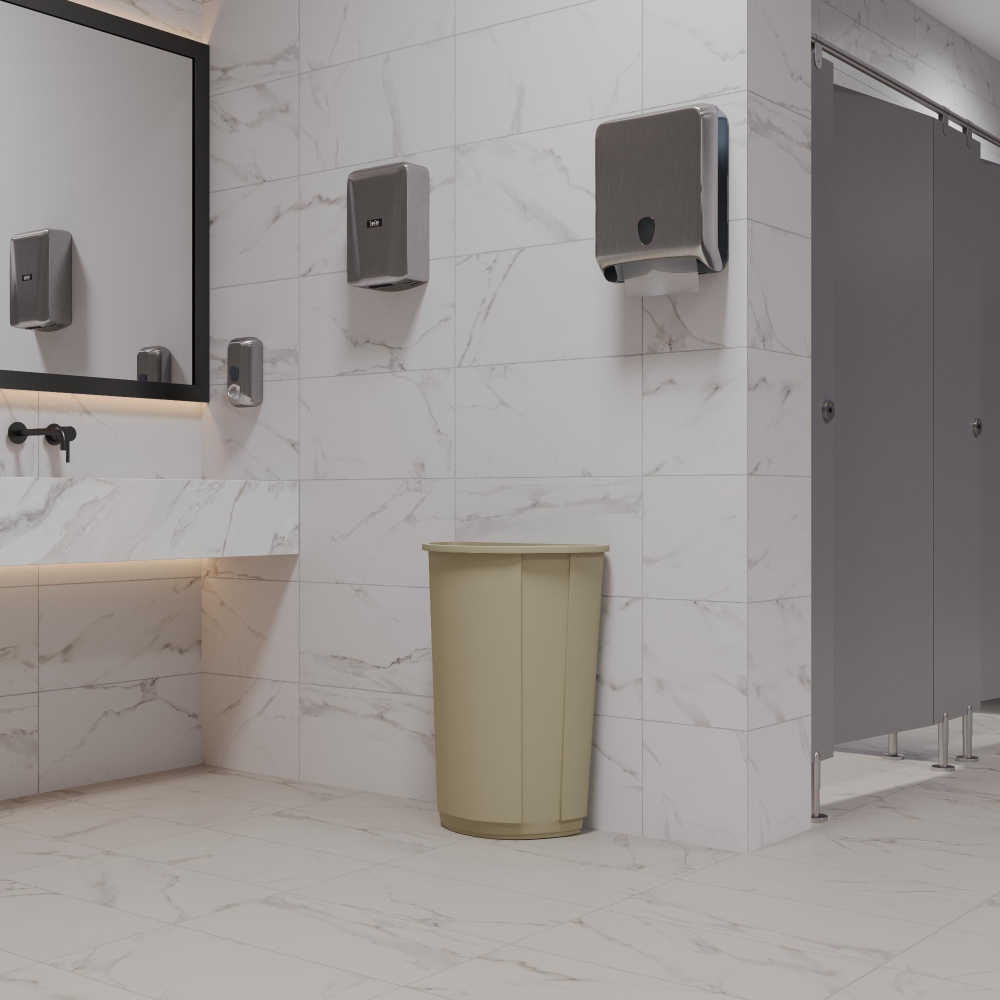 21-Gallon Beige Half-Round Commercial Trash Can