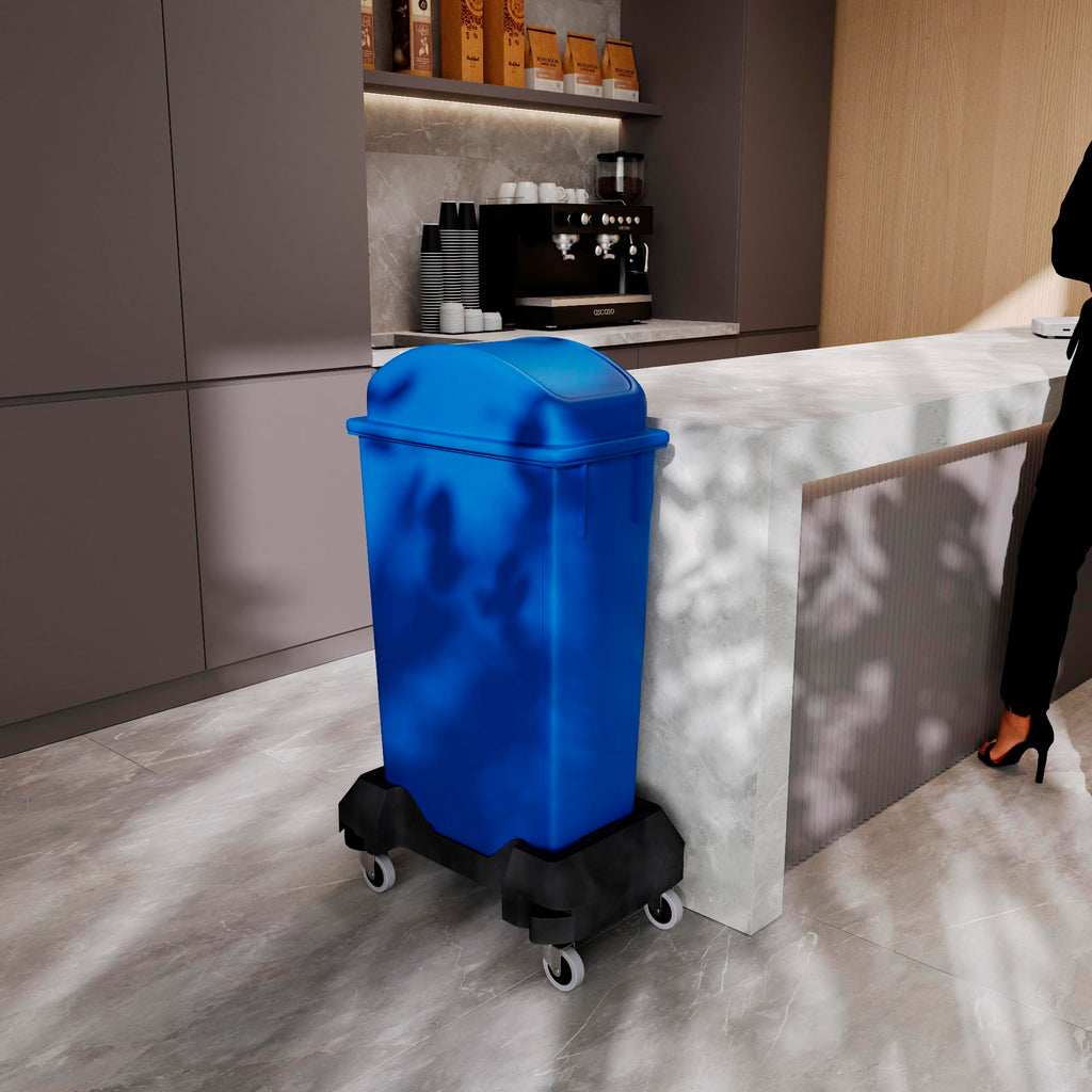 23-Gallon Blue Recycle Slim Trash Can with Swing Dome Lid and Dolly