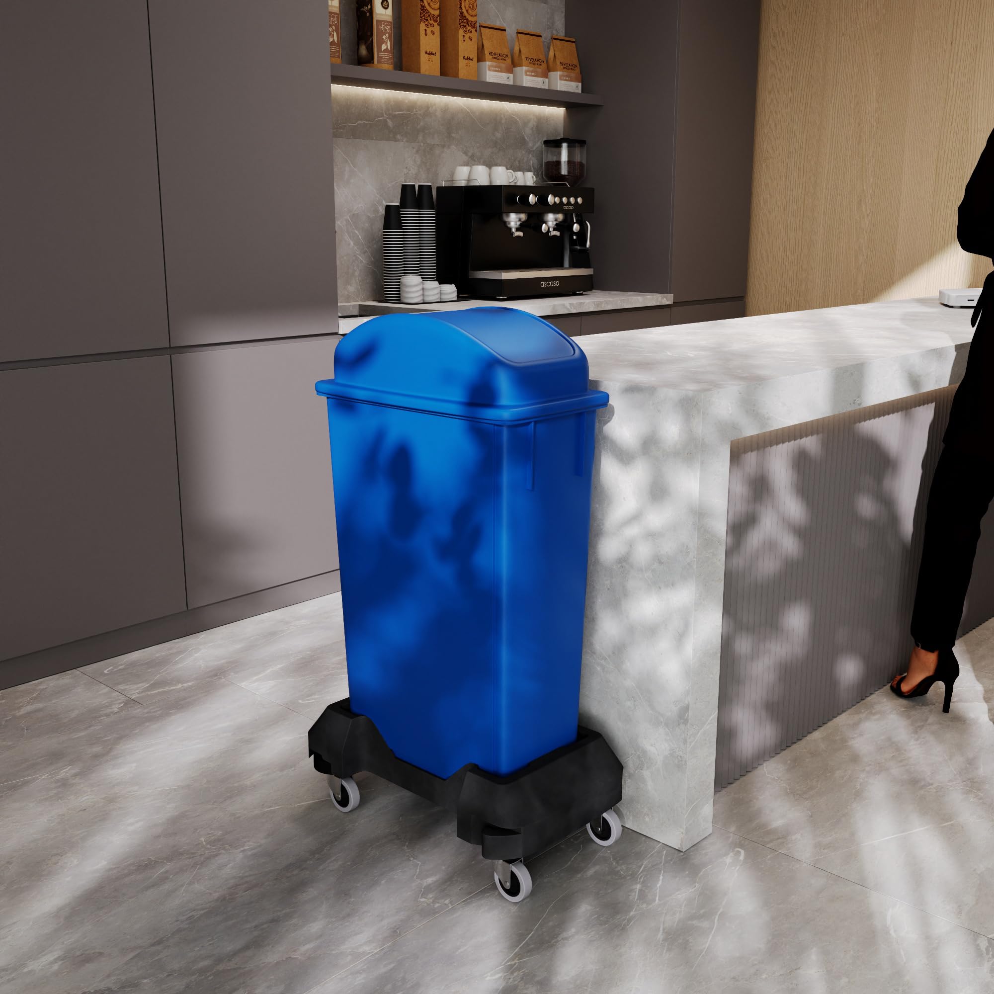 23-Gallon Blue Recycle Slim Trash Can with Swing Dome Lid and Dolly