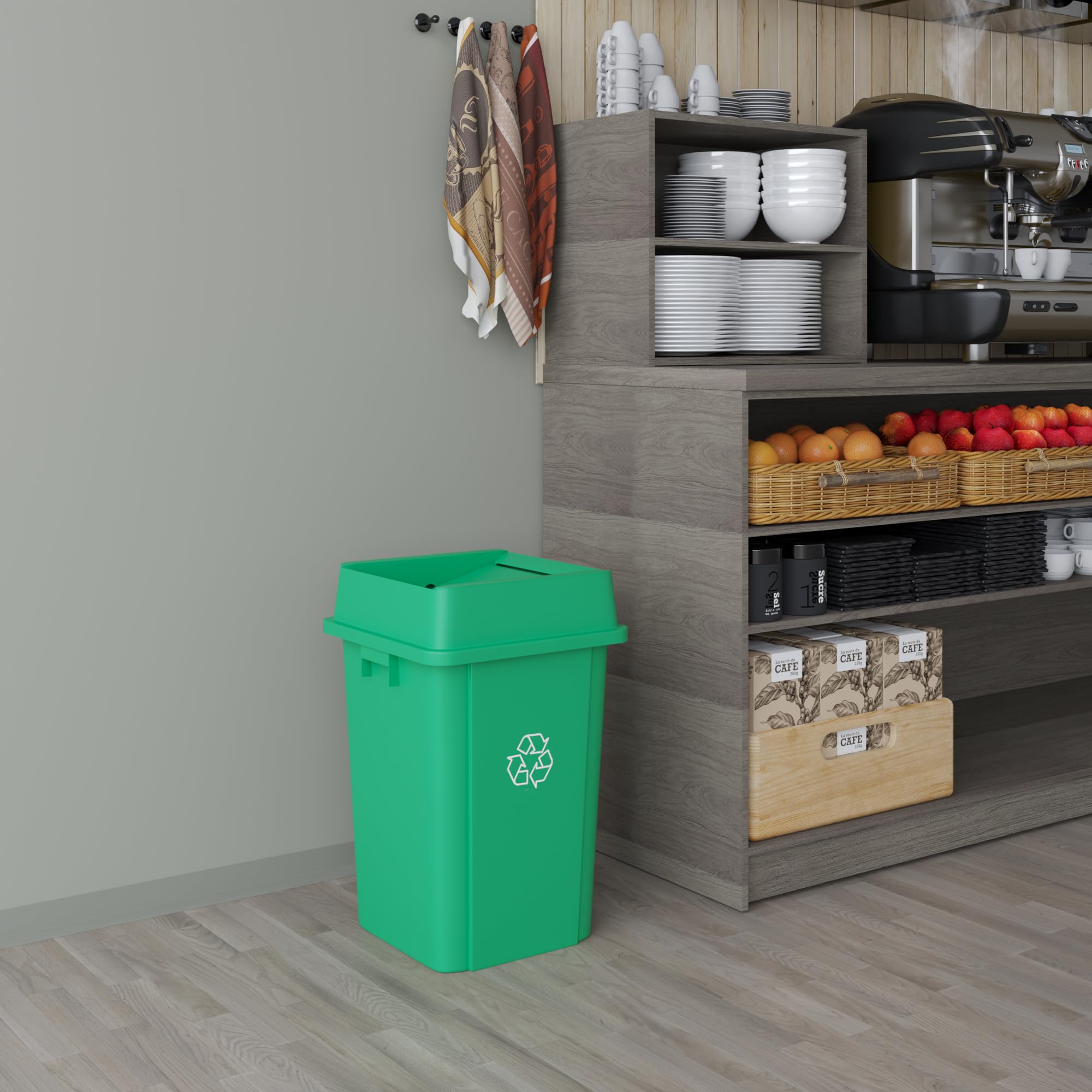 19 Gallon Green Recycle Square Commercial Trash