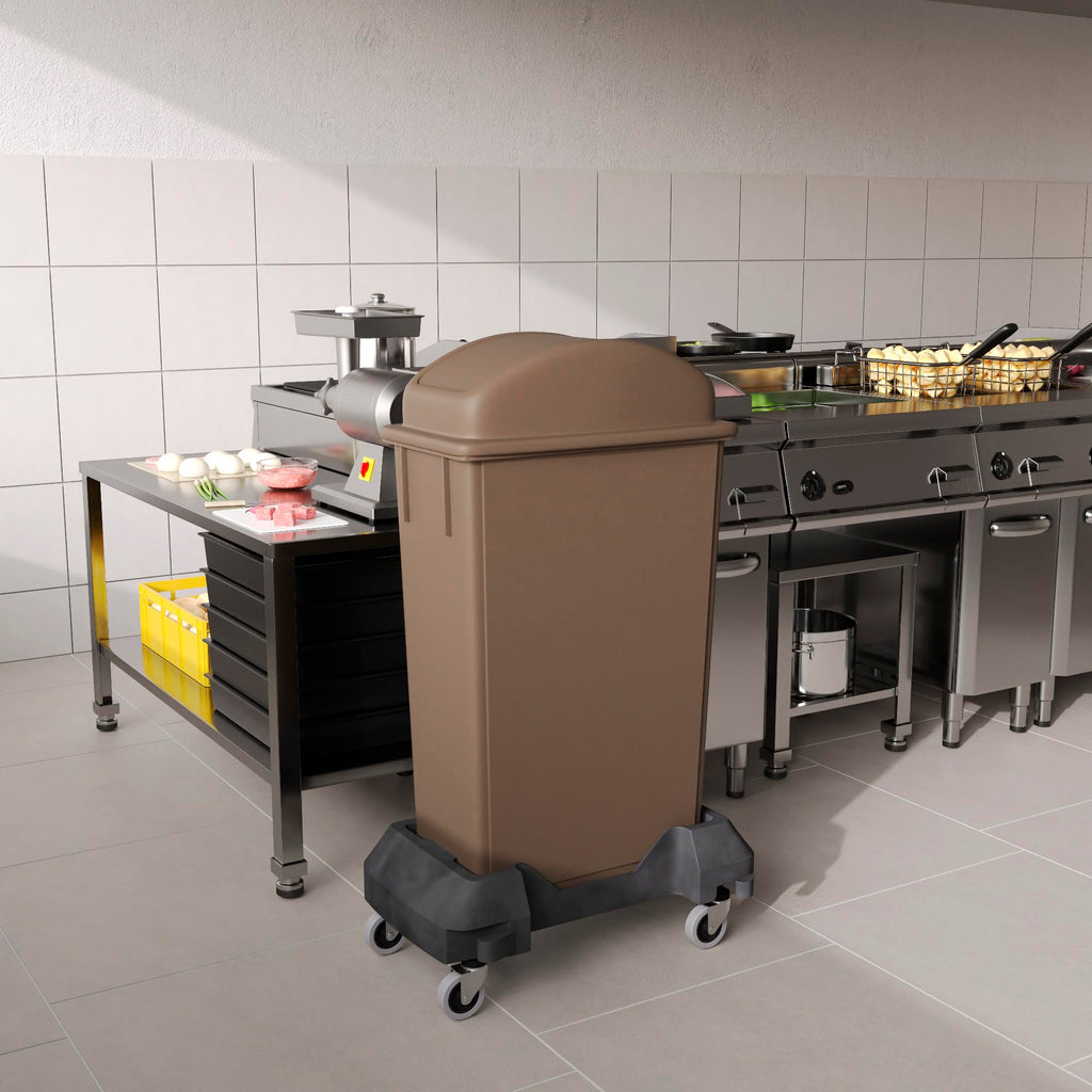 23-Gallon Brown Slim Trash Can with Swing Dome Lid and Dolly