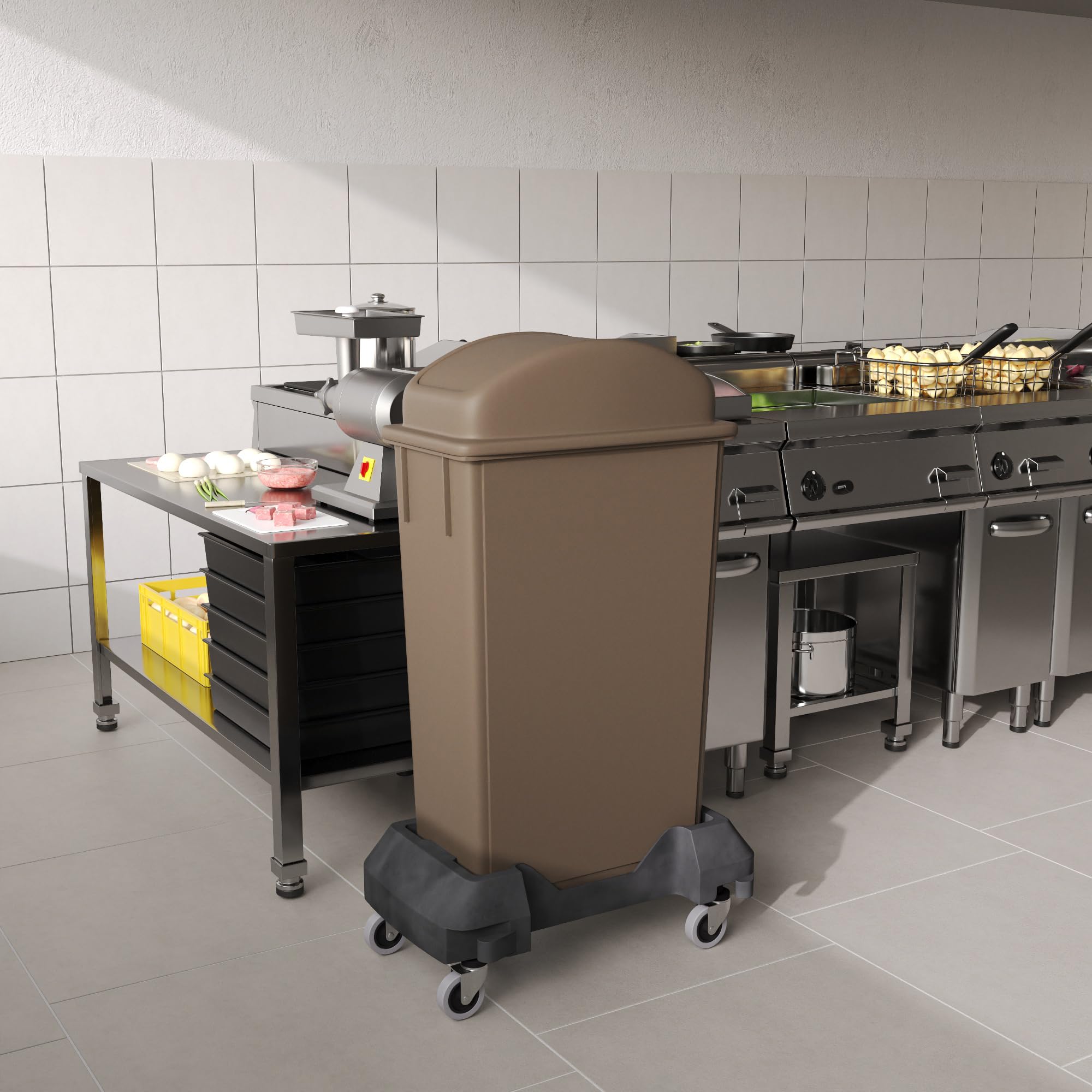 23-Gallon Brown Slim Trash Can with Swing Dome Lid and Dolly