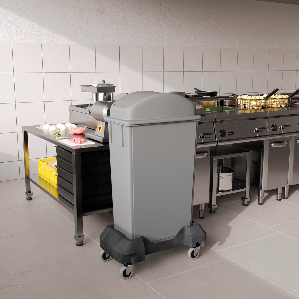 23-Gallon Gray Slim Trash Can with Swing Dome Lid and Dolly