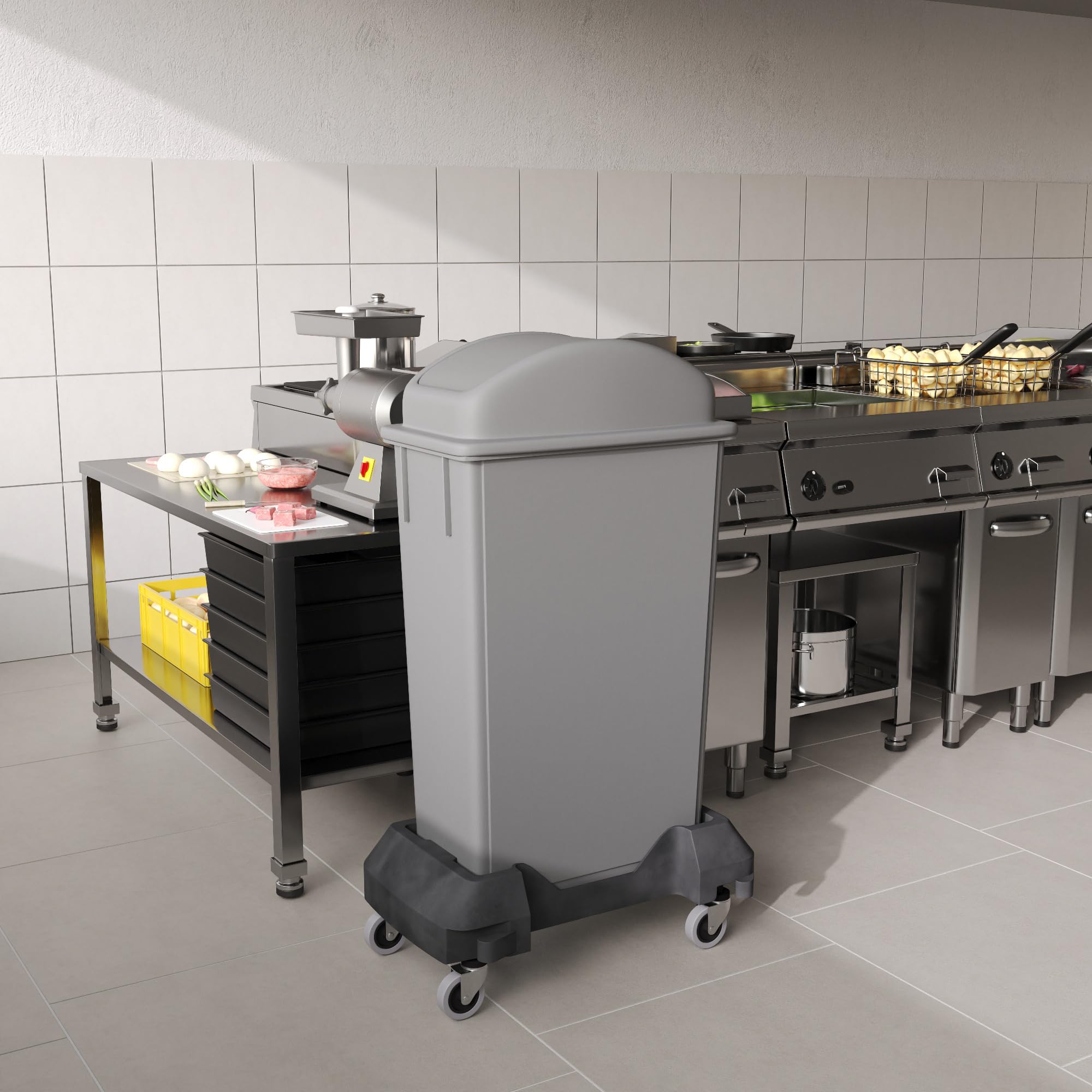 23-Gallon Gray Slim Trash Can with Swing Dome Lid and Dolly