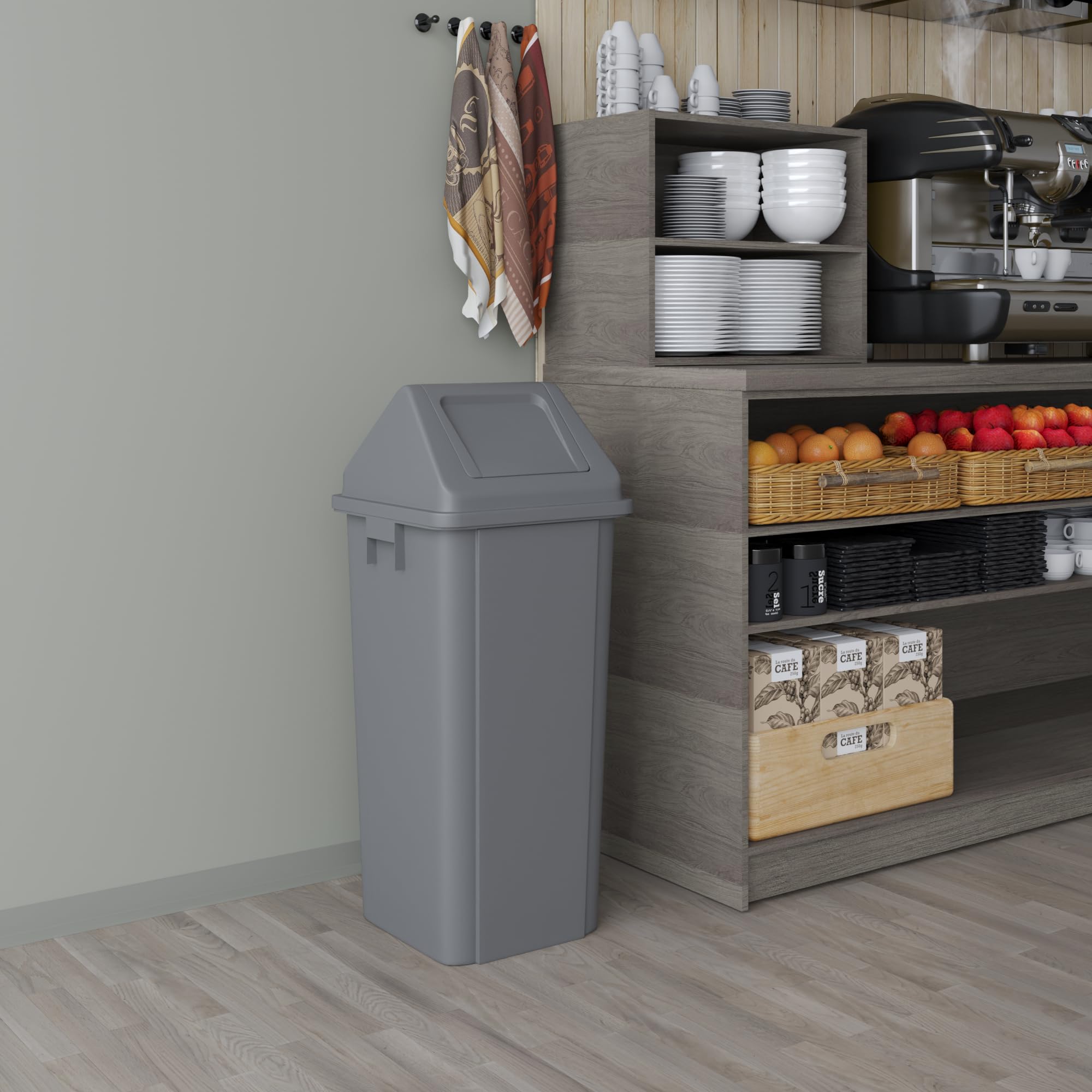 23 Gallon Gray Square Trash Can with Dome Swing Lid