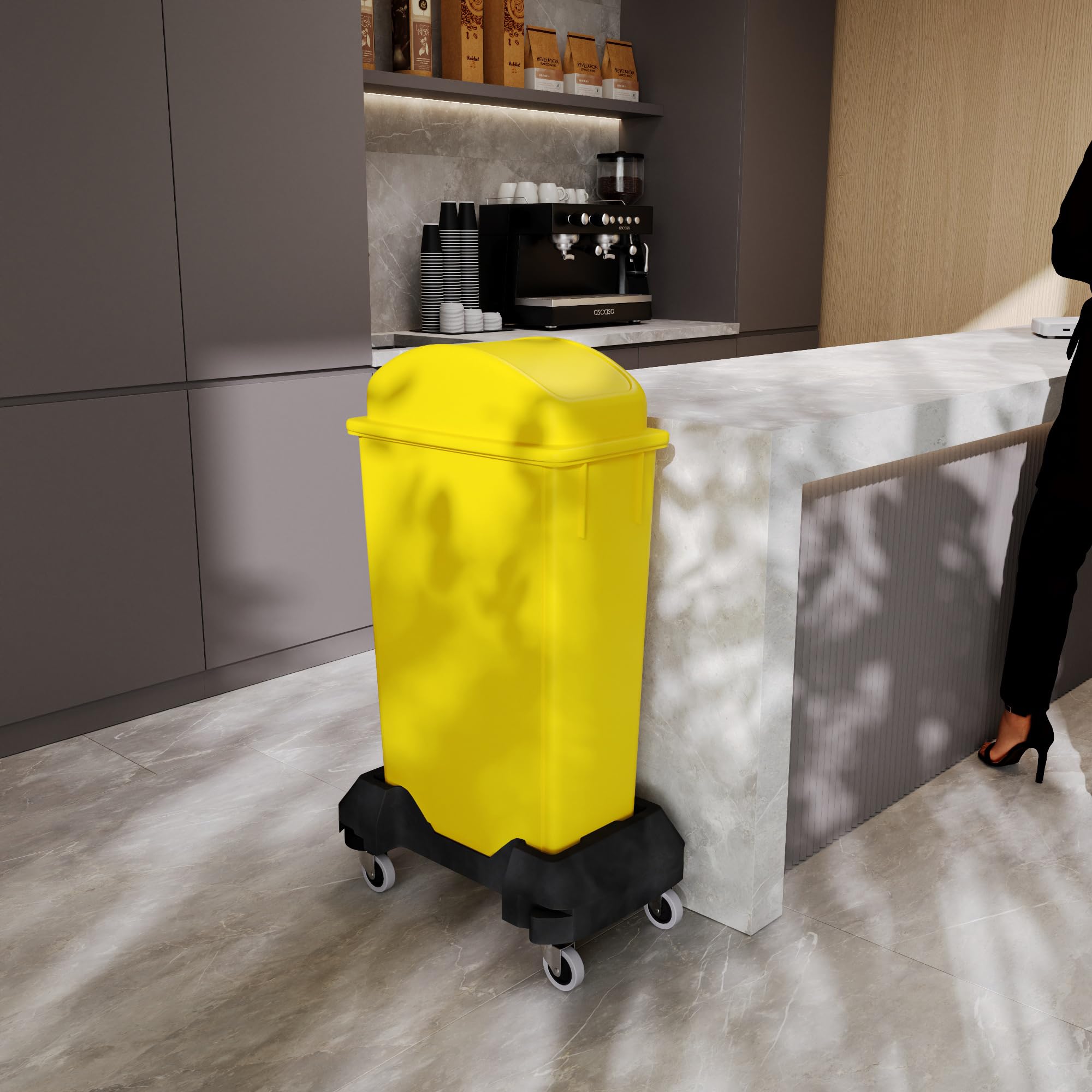 23-Gallon Yellow Slim Trash Can with Swing Dome Lid and Dolly