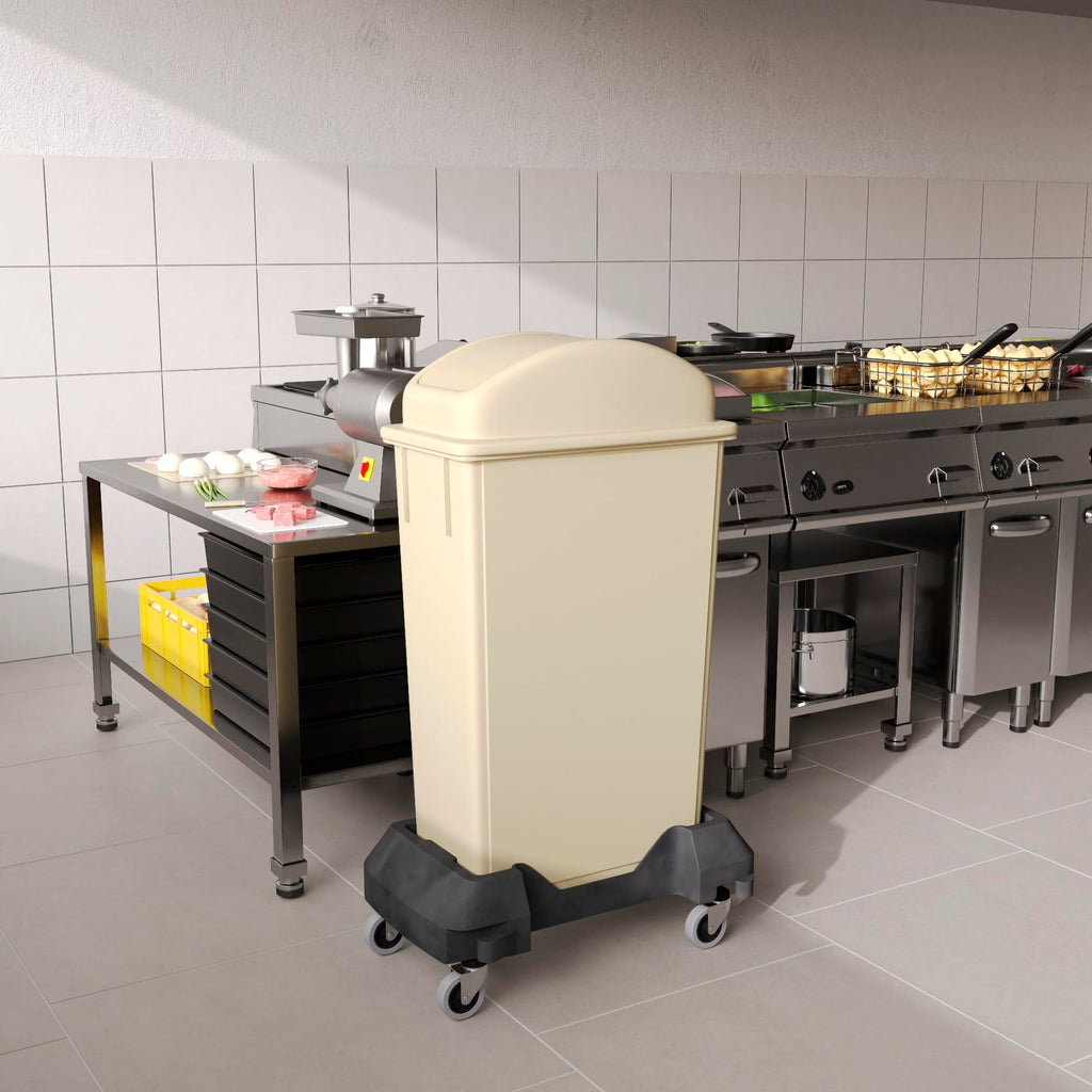 23-Gallon Beige Slim Trash Can with Swing Dome Lid and Dolly