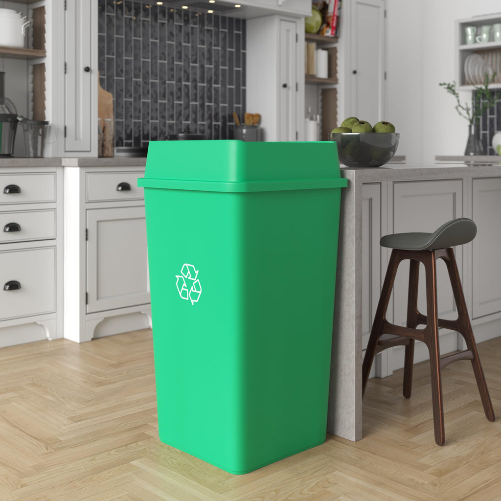 50 Gallon Green Recycle Square Commercial Trash
