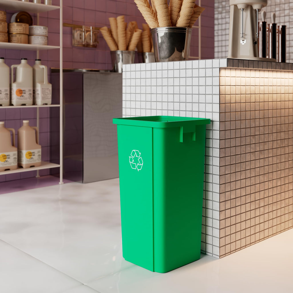 23 Gallon Green Recycle Square Commercial Trash
