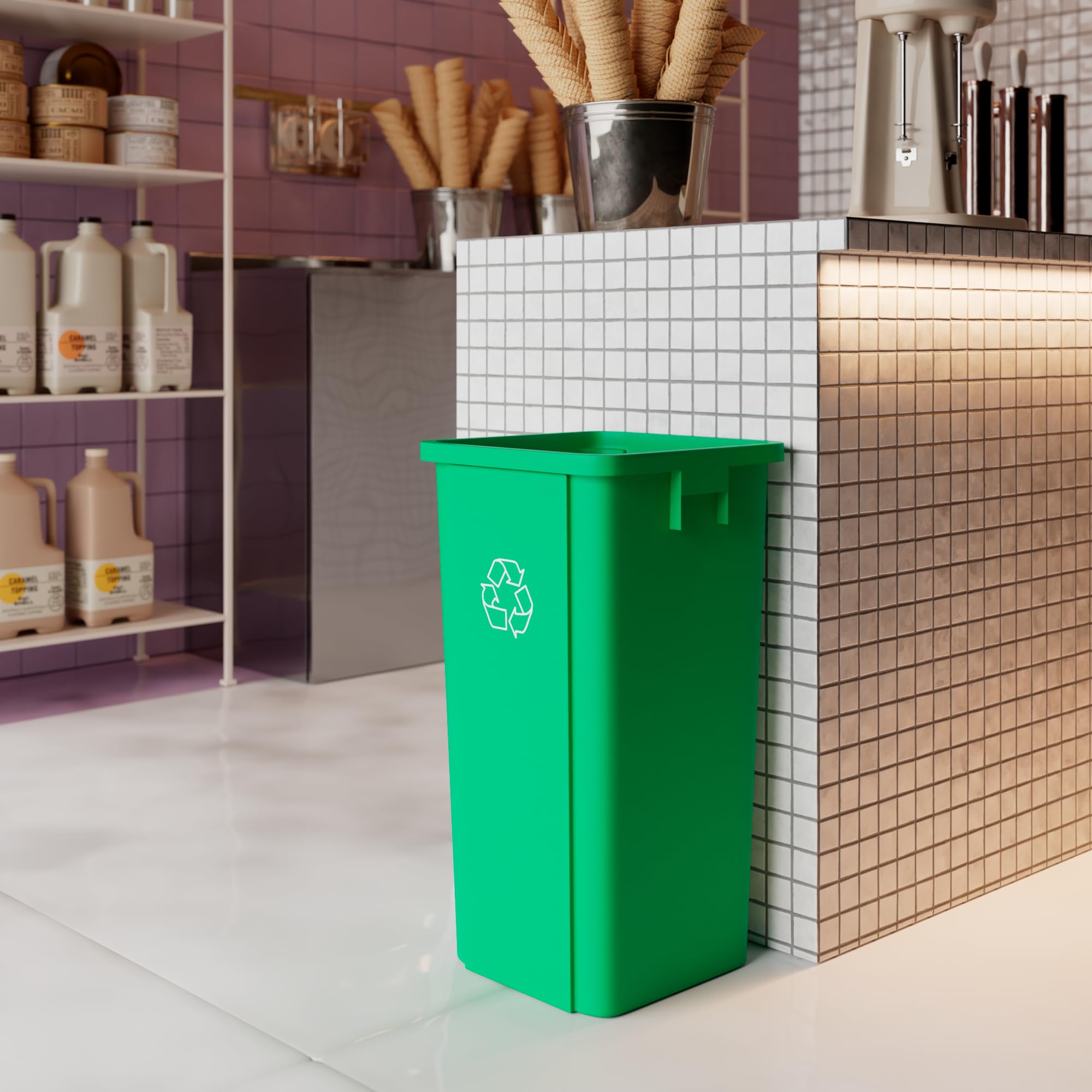 23 Gallon Green Recycle Square Commercial Trash