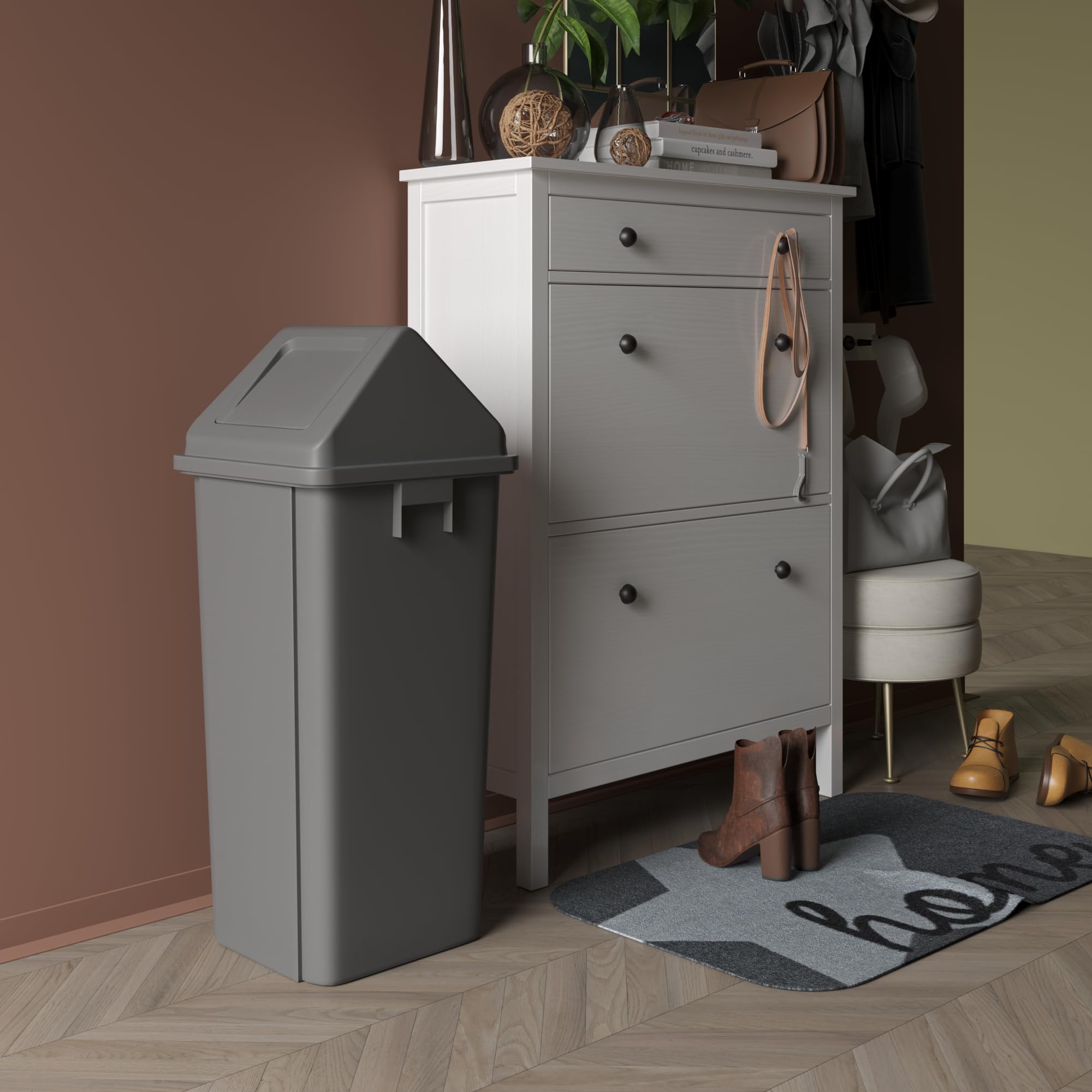23 Gallon Gray Square Trash Can with Dome Swing Lid