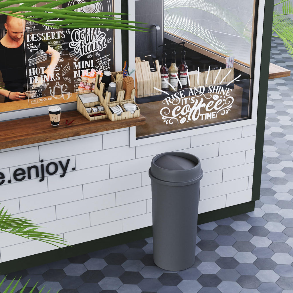 22 Gallon Gray Round Waste Basket with Swing-Top Lid