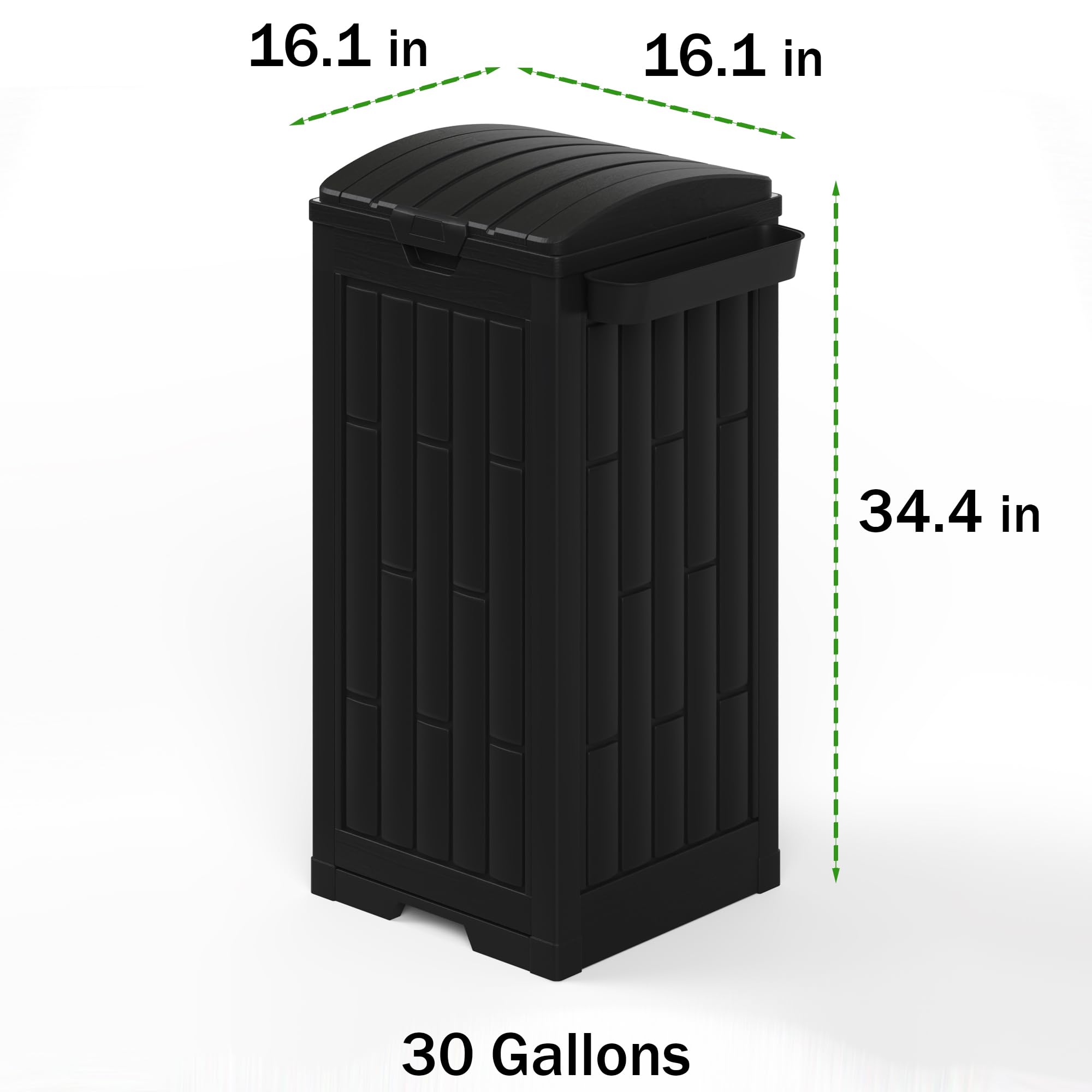30 Gallon Black Outdoor Trash Can with Hinged Lid