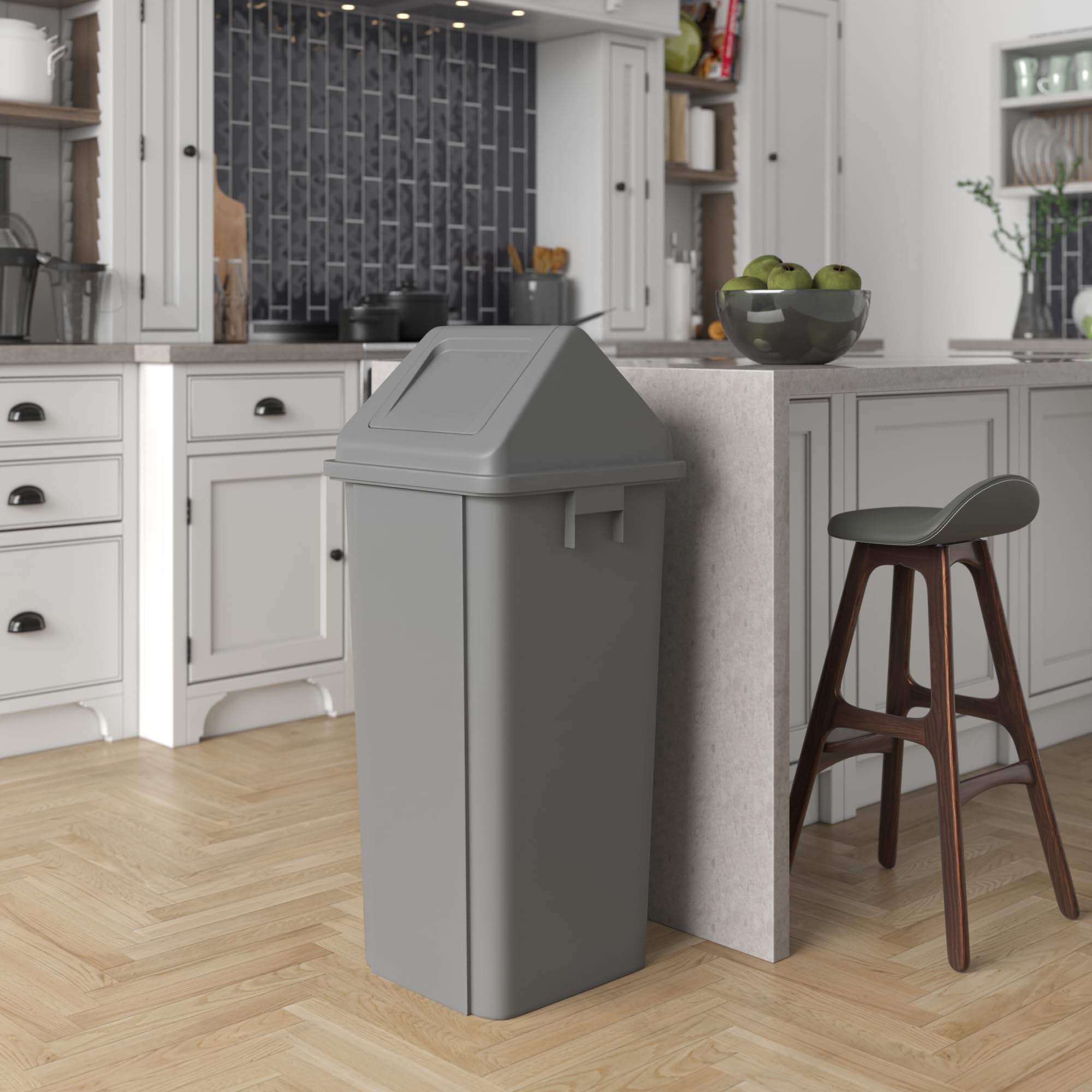 23 Gallon Gray Square Trash Can with Dome Swing Lid