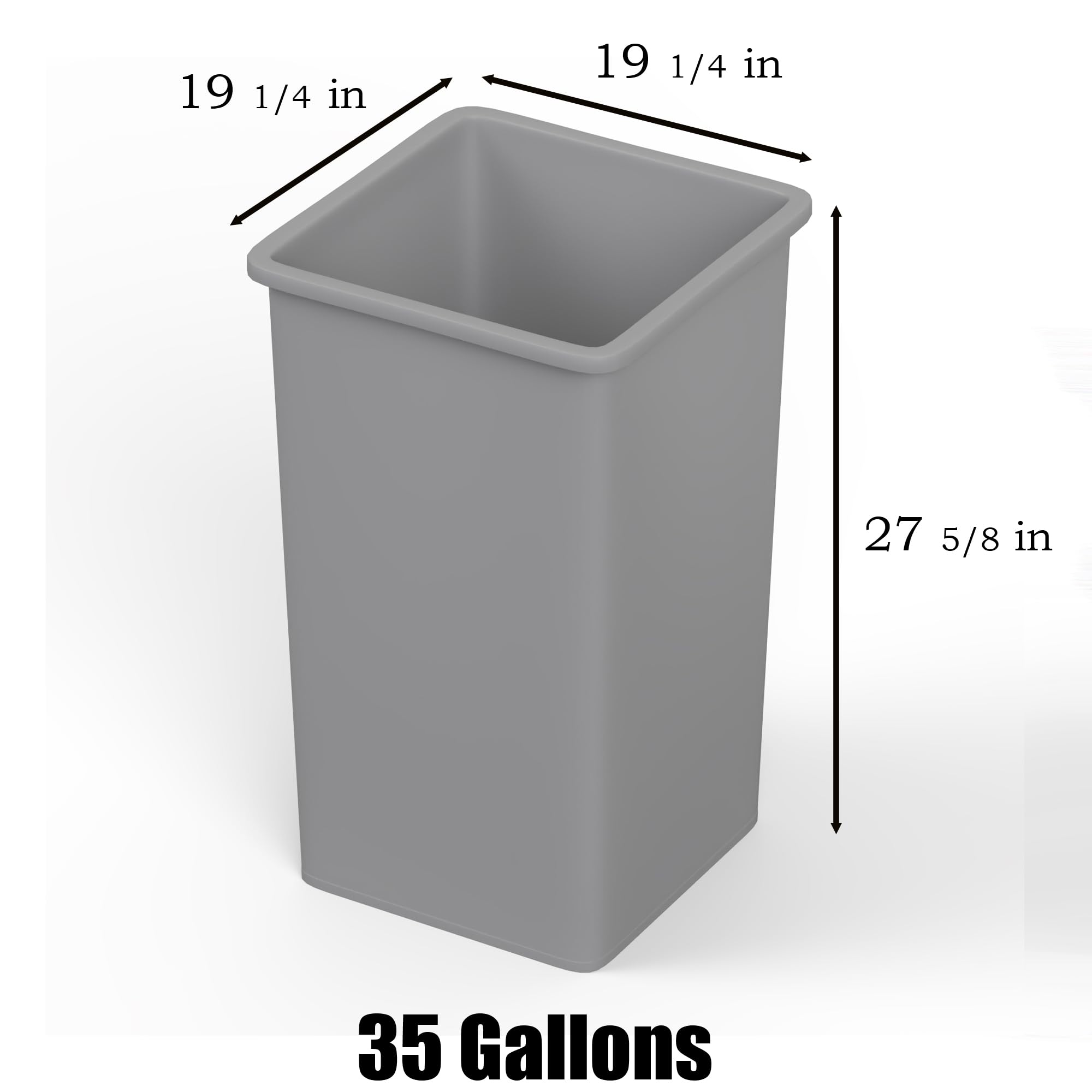 35 Gallon Gray Square Commercial Trash